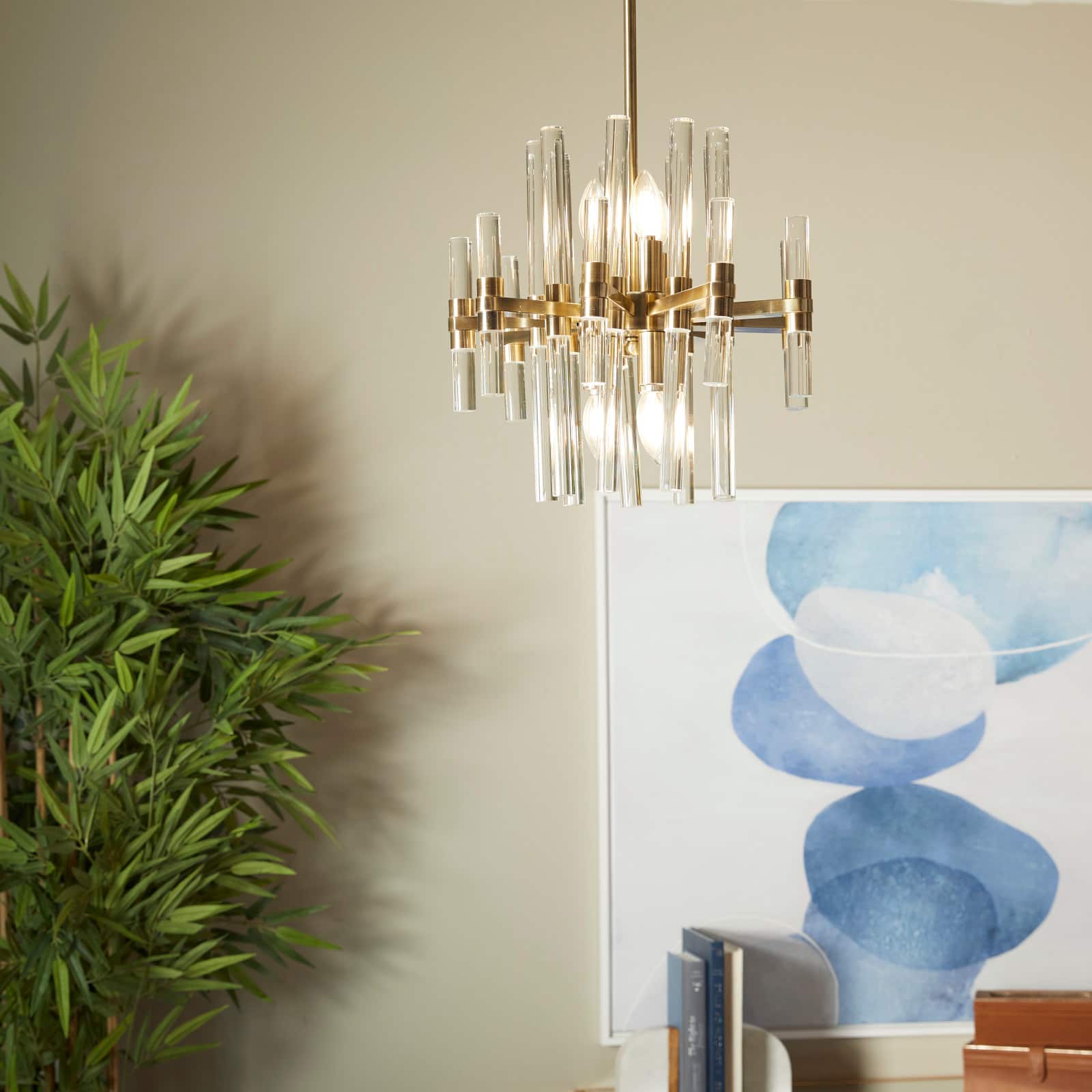Gold Metal Crystal Embellished 8 Light Chandelier with Link Style Chain 16" x 16" x 52"