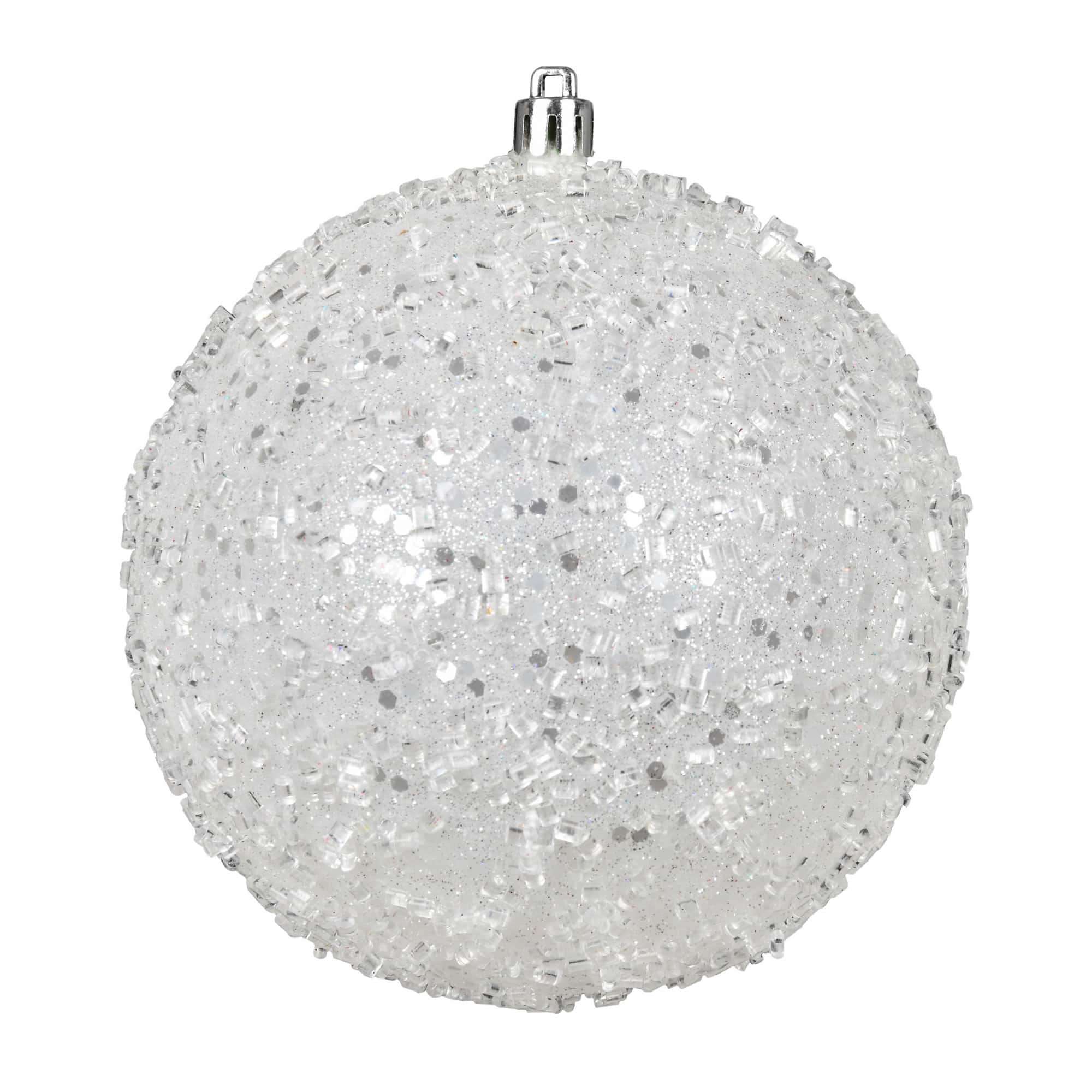 Vickerman White Glitter Hail Ball Christmas Ornaments