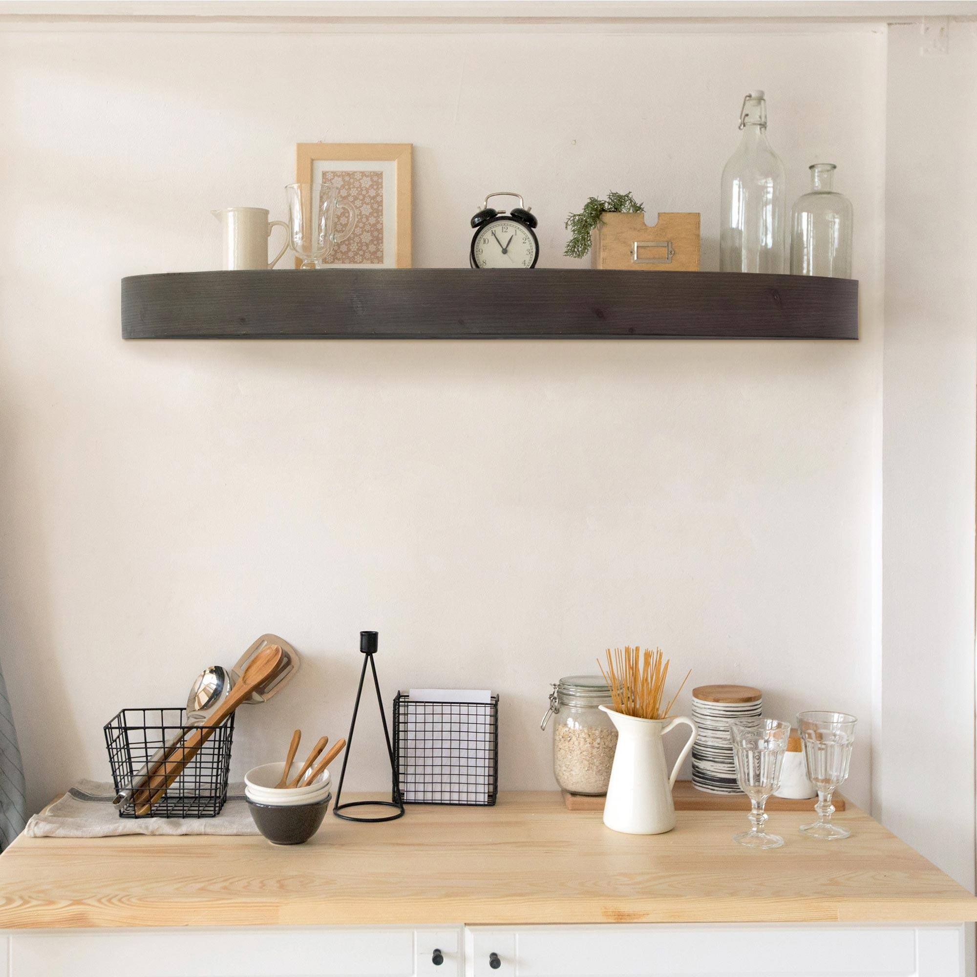 Large Black Round Wood Floating Wall Shelf