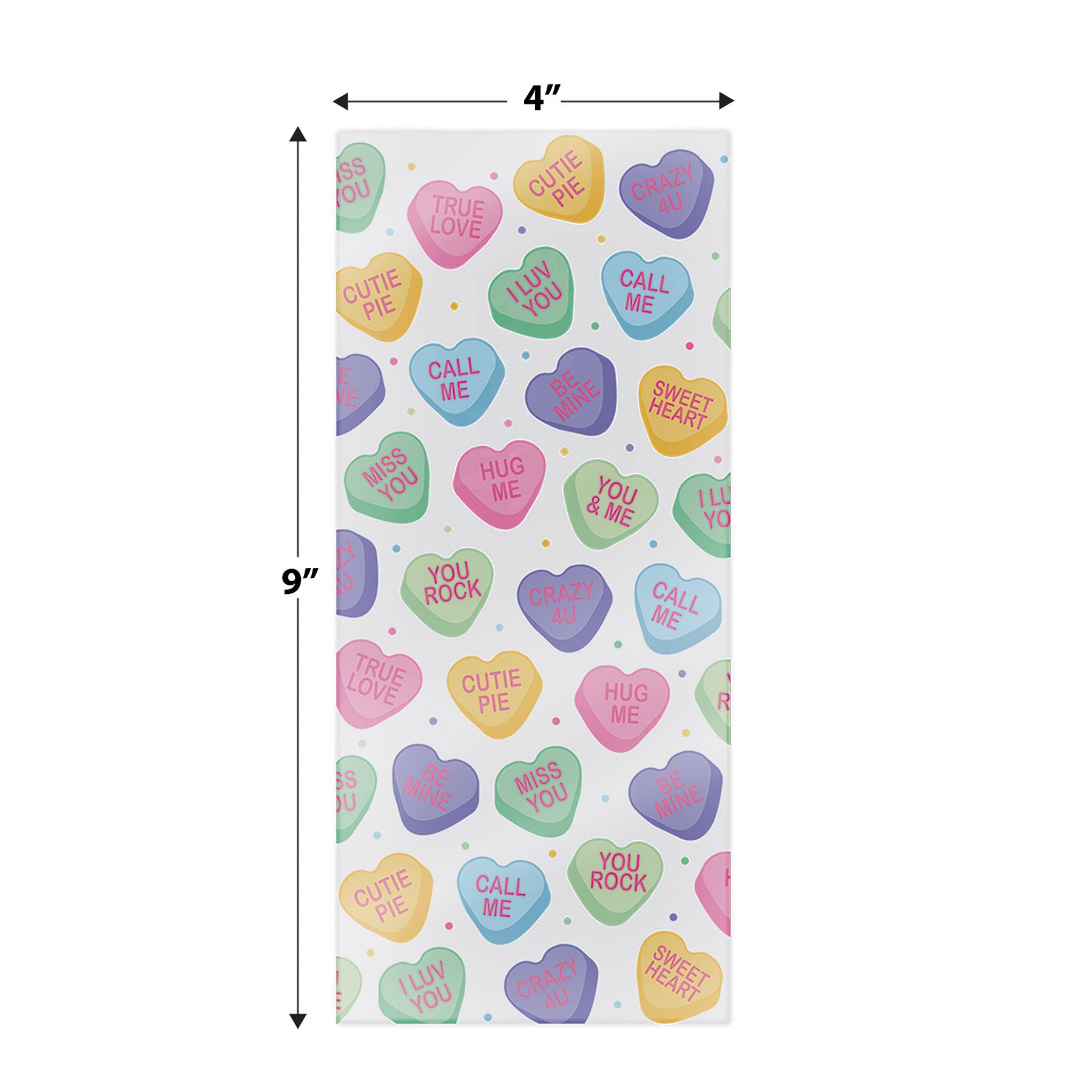 Beistle 4" x 9" Candy Heart Cello Bags, 50ct.