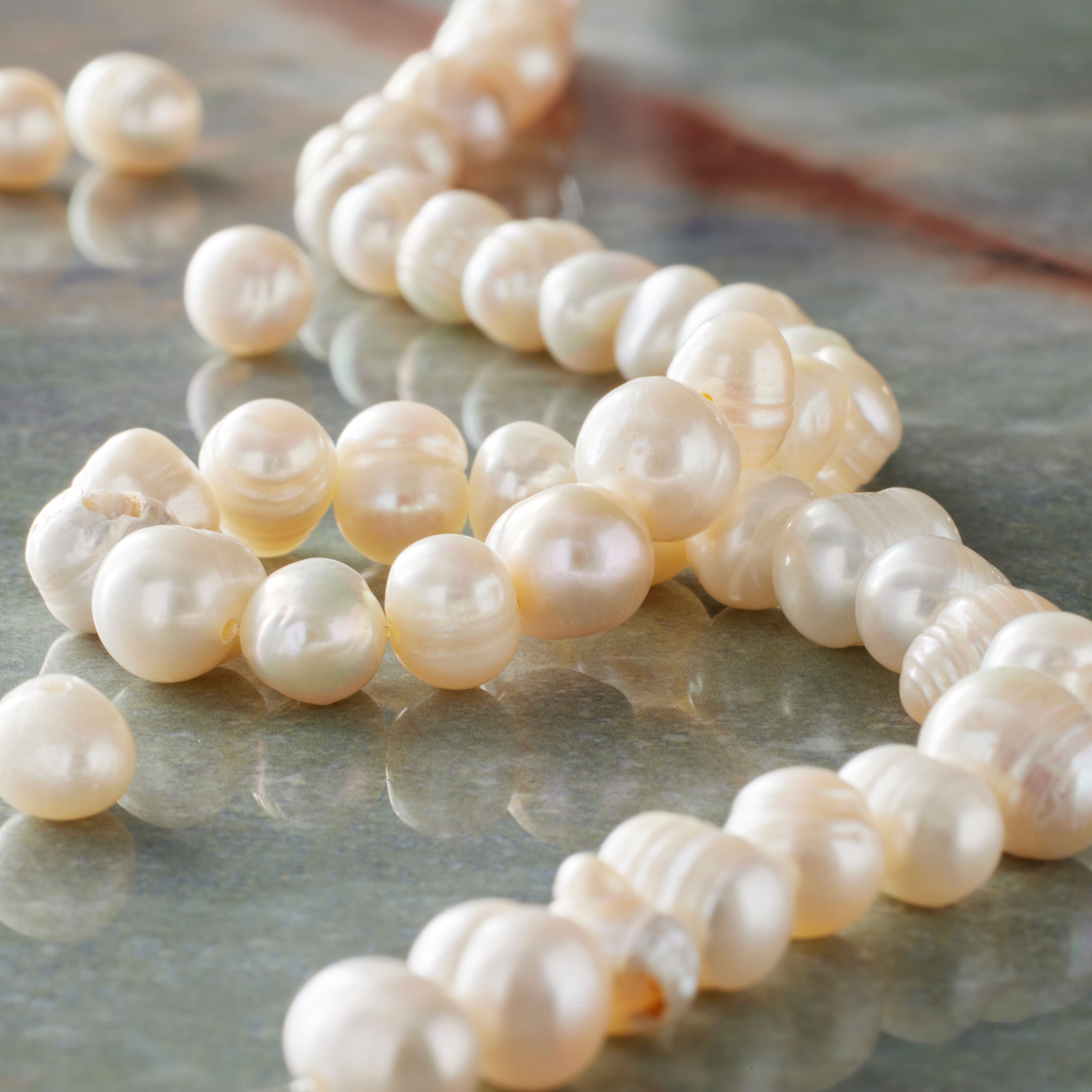 White Pearl Rondelle Beads, 8mm by Bead Landing™