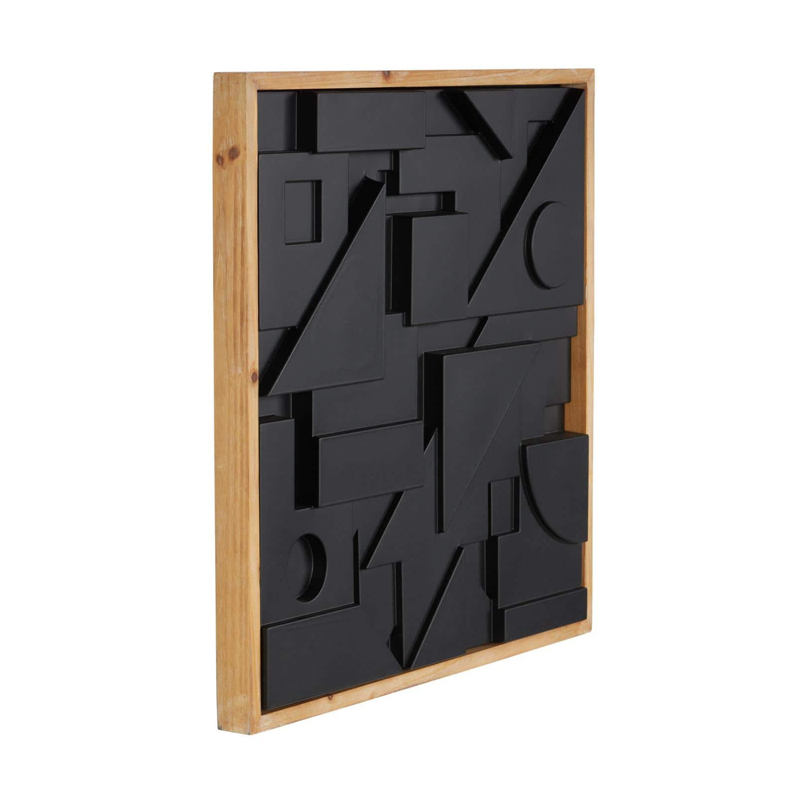 24" x 24" Black Wood Geometric Dimensional Layered Shape with Brown Frame Wall Décor
