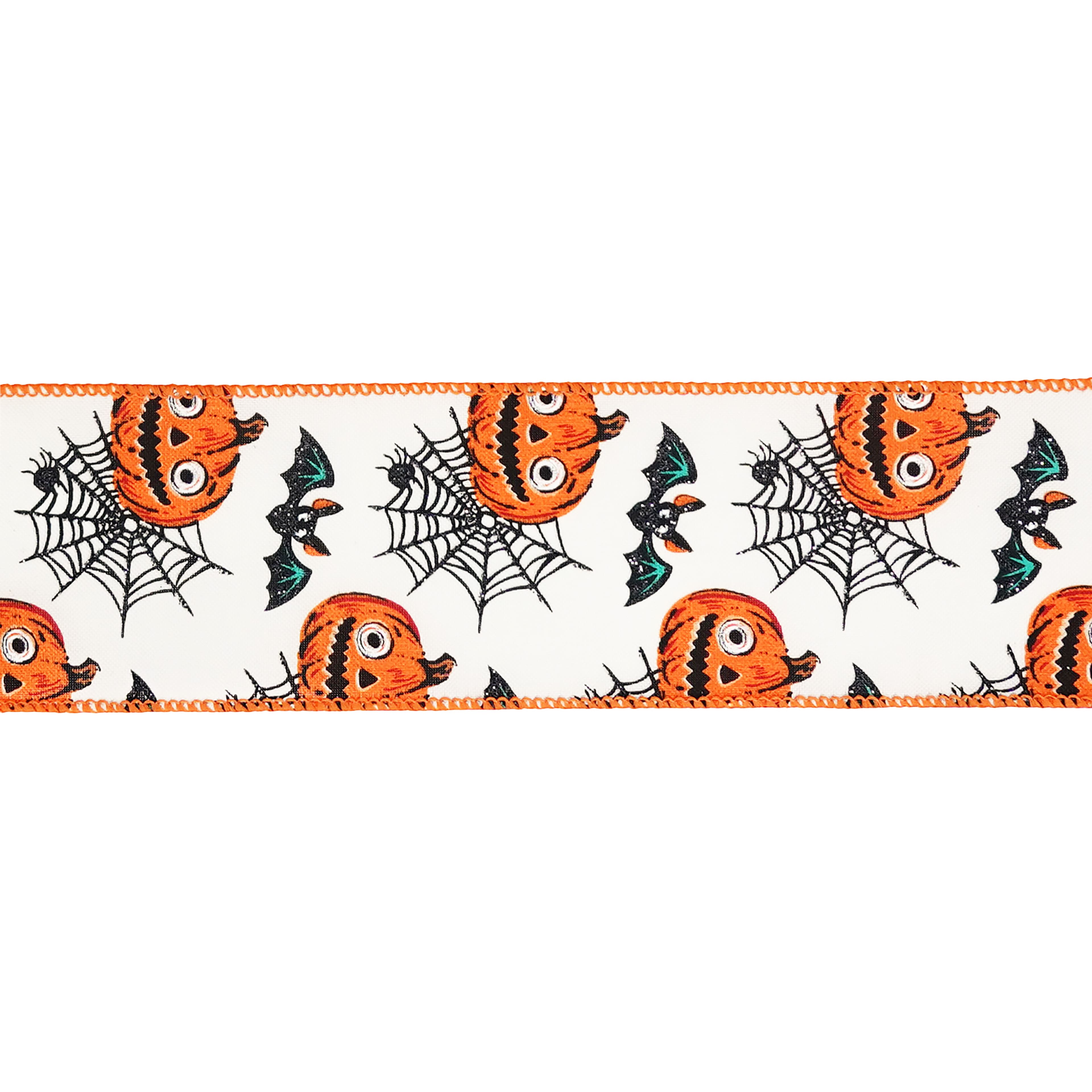 2.5" x 6.6yd. Jack-o'-Lanterns & Bats Wired Pongee Ribbon by Celebrate It®