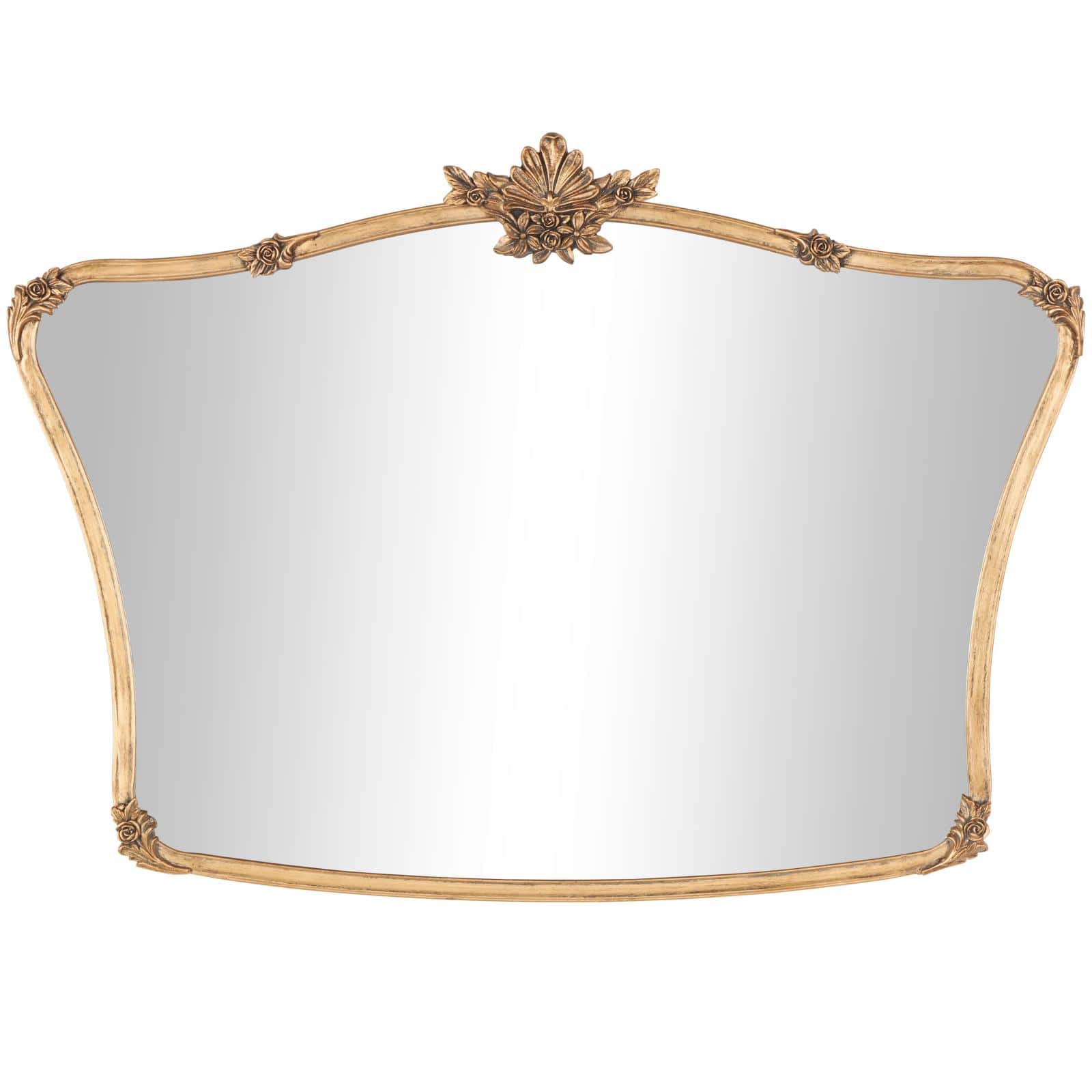 36" x 26" Gold Metal Floral Orante Antique Curved Wall Mirror