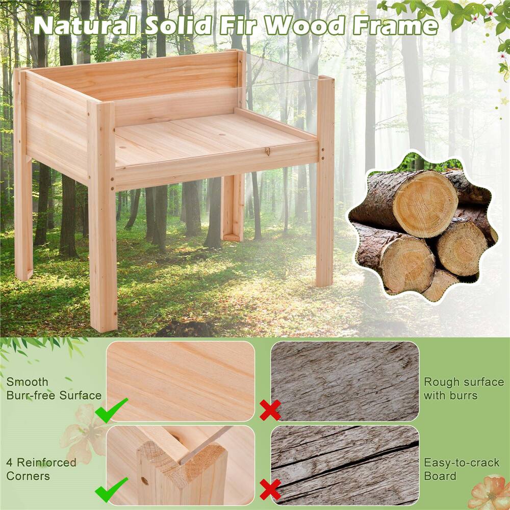 Costway Raised Wooden Garden Bed Elevated Planter Box Plant Terrarium with Drain Holes