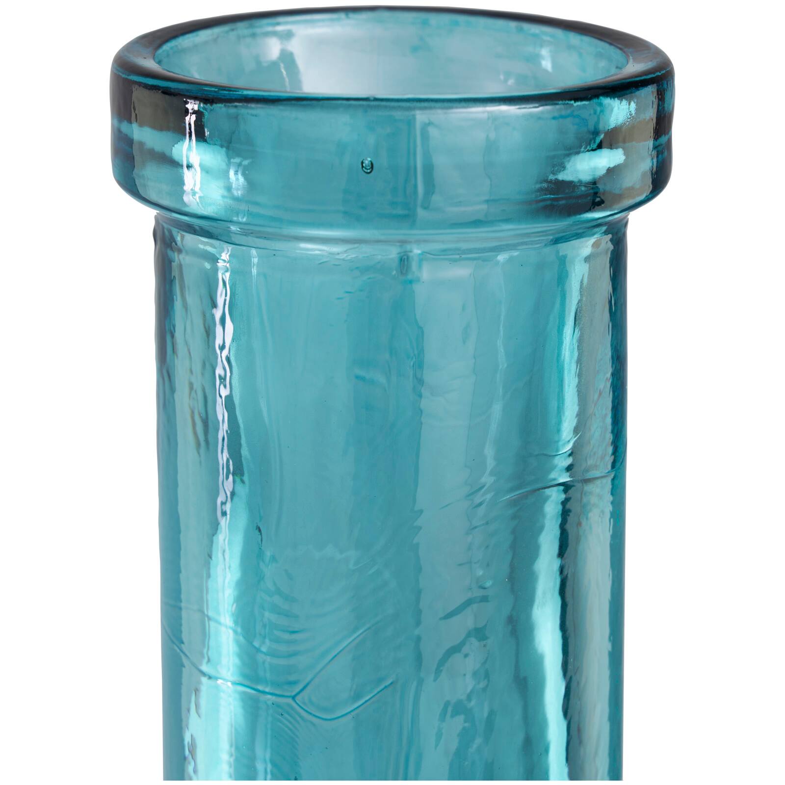30" Teal Recycled Glass Tall Spanish Bottleneck Vase