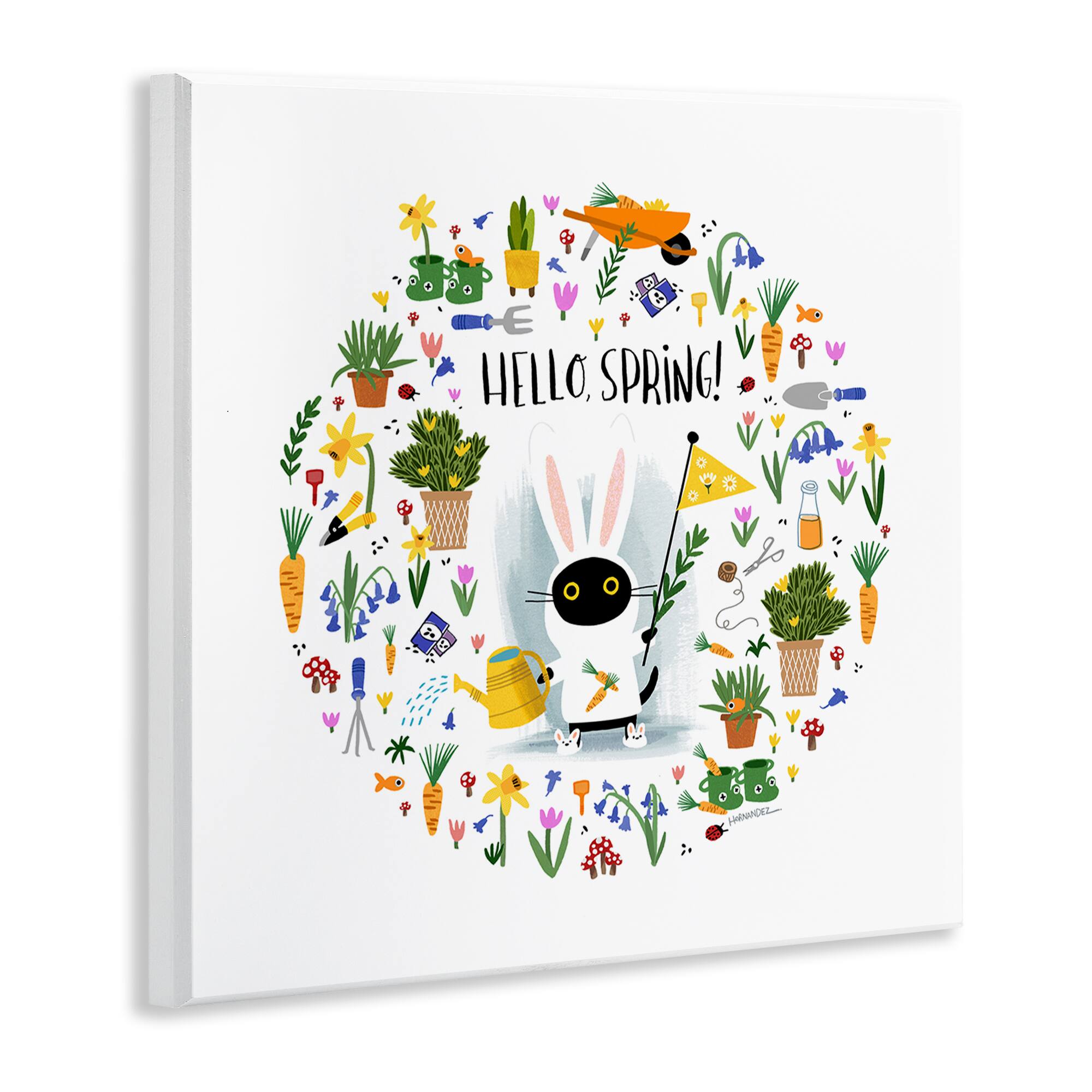 Stupell Industries 12" x 12" Hello Spring Black Cat Wall Plaque
