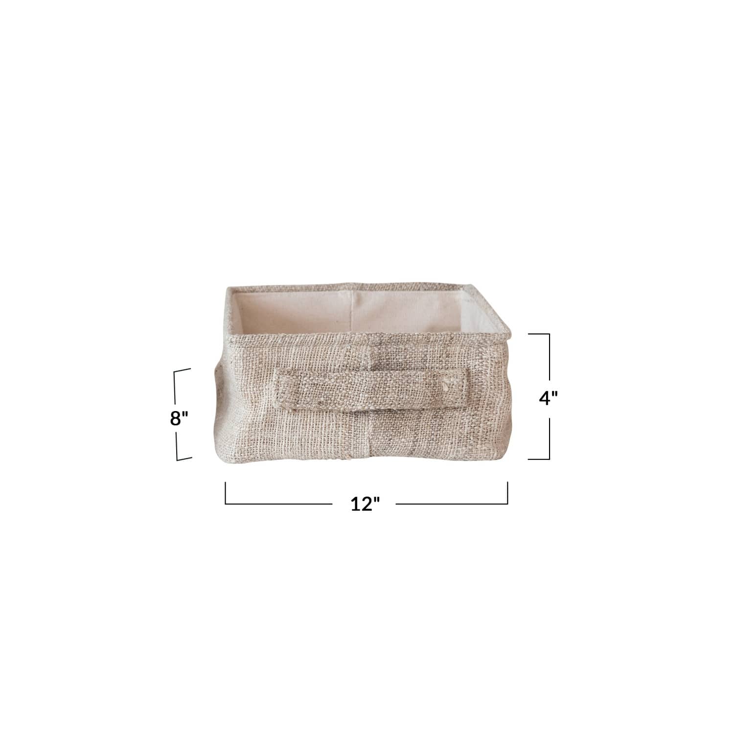 Hello Honey® Large Natural Rectangular Hemp Fiber & Metal Bin with Cotton Canvas Lining & Handle