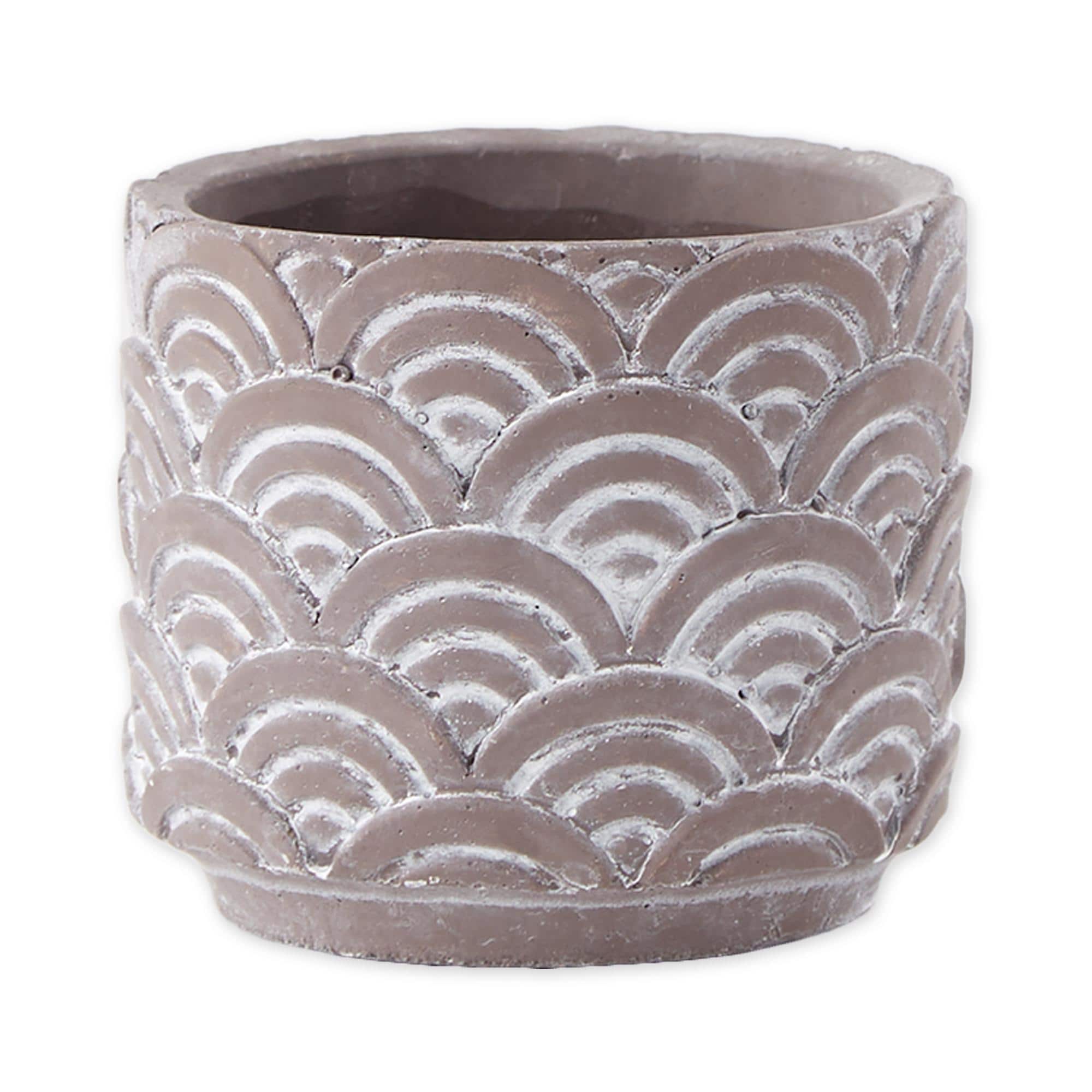 Black Scalloped Cement Flower Pot Set