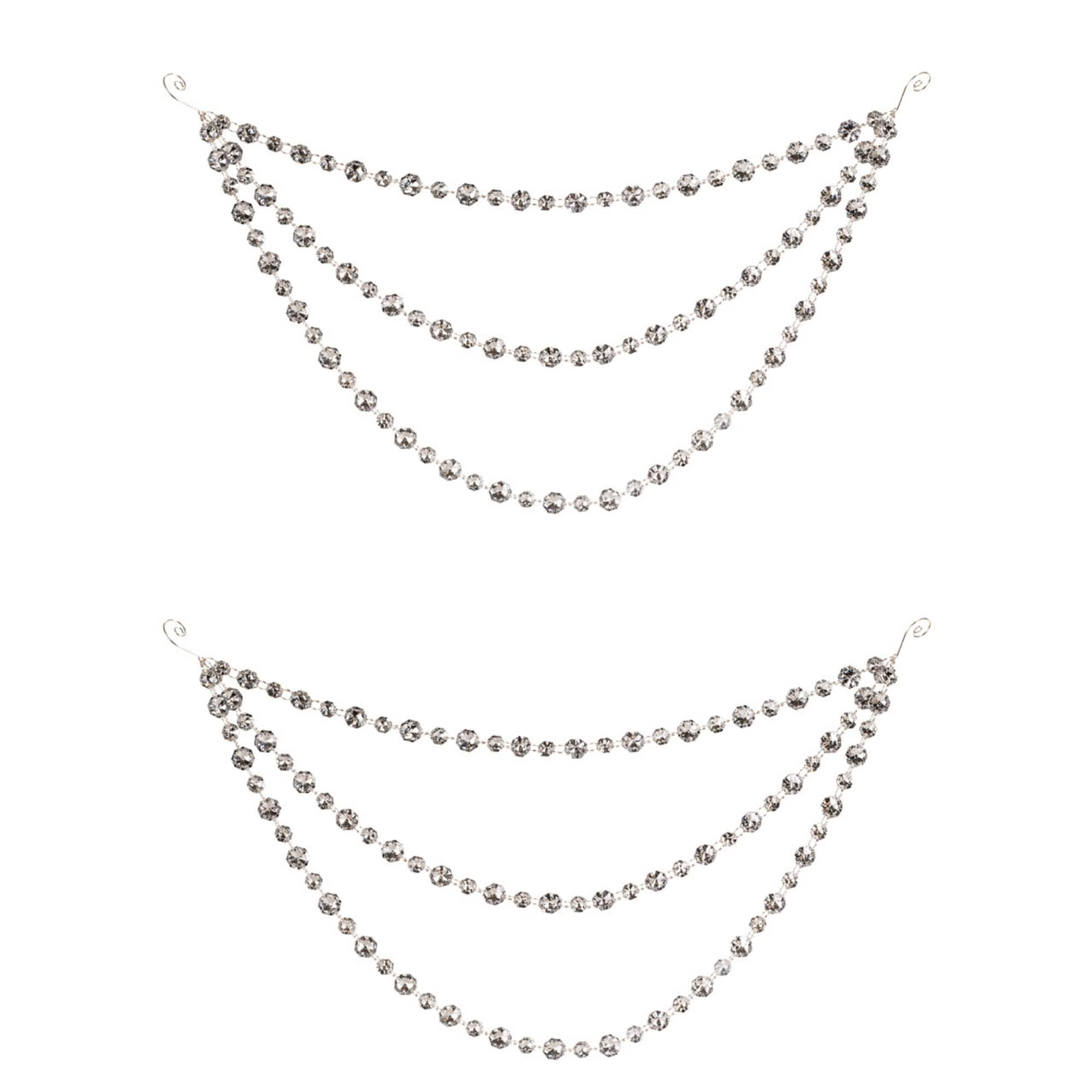 Melrose 20.5" Silver Triple Strand Bead Garlands, 2ct.