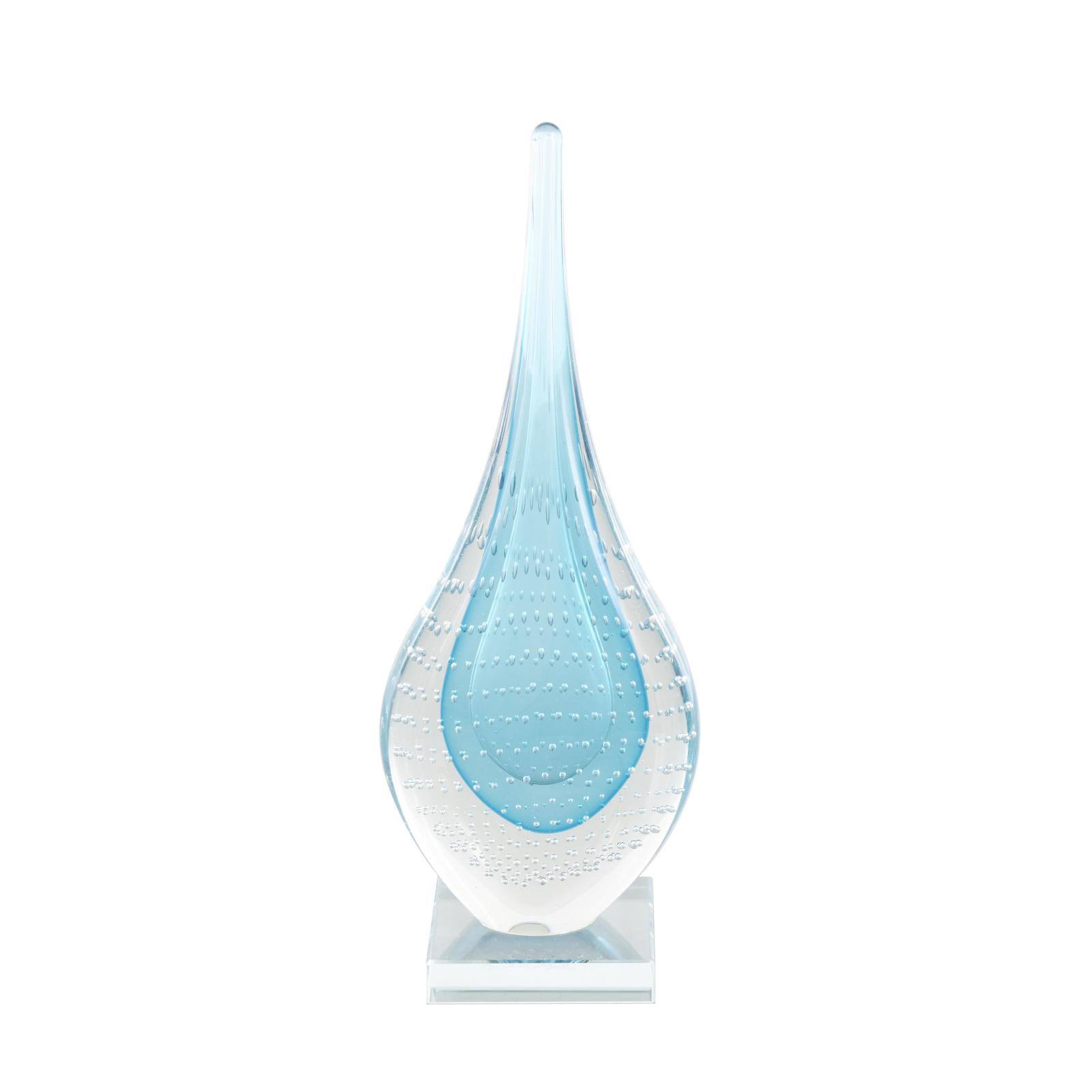 13" Blue Glass Abstract Teardrop Sculpture