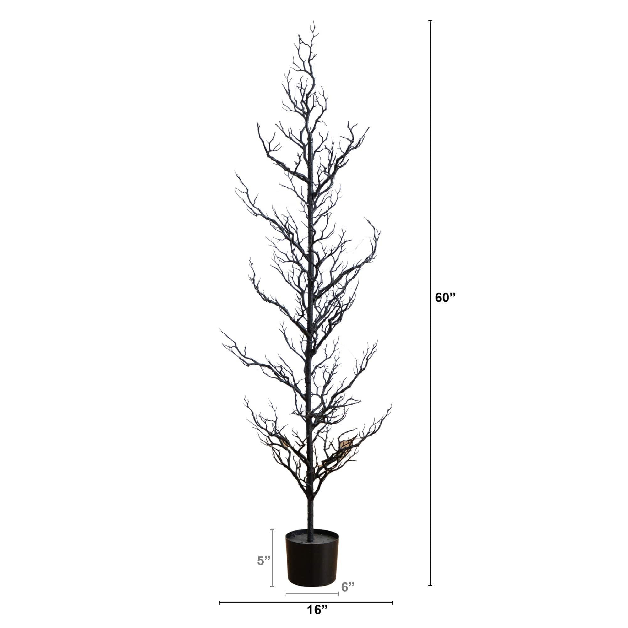 5ft. Pre-Lit Artificial Halloween Black Spooky Twig Tree with 200 Orange & Purple Copper Wire String LED Lights