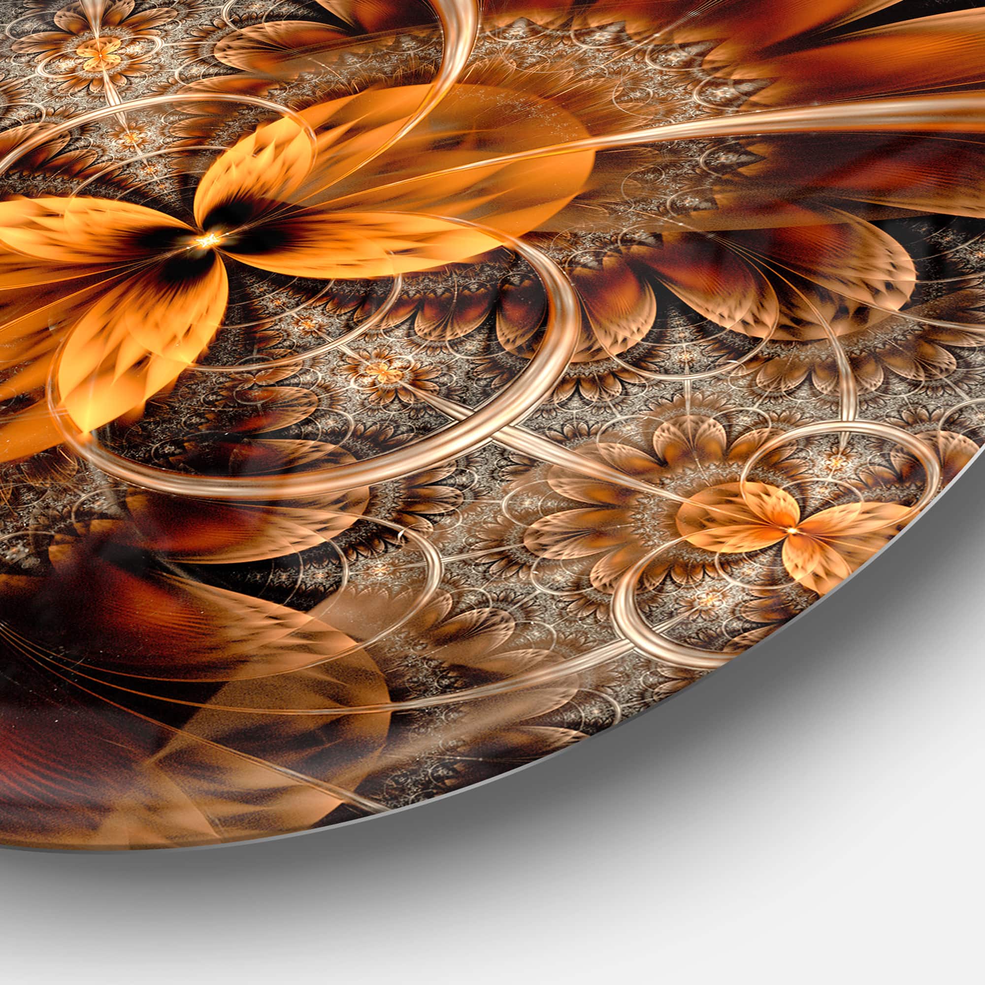 Designart - Dark Orange Fractal Flower' Abstract Round Circle Metal Wall Decor