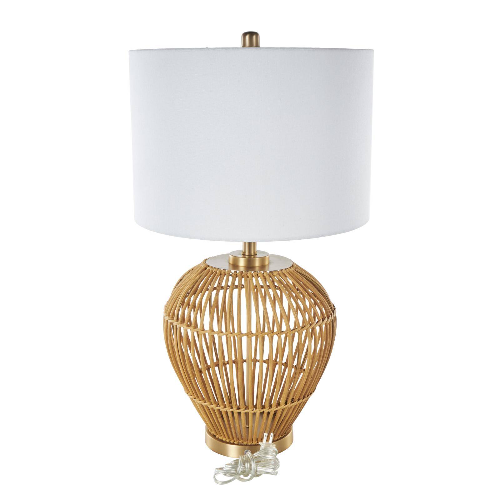 28" Brown Bohemian Round Woven Handmade Rattan Table Lamp
