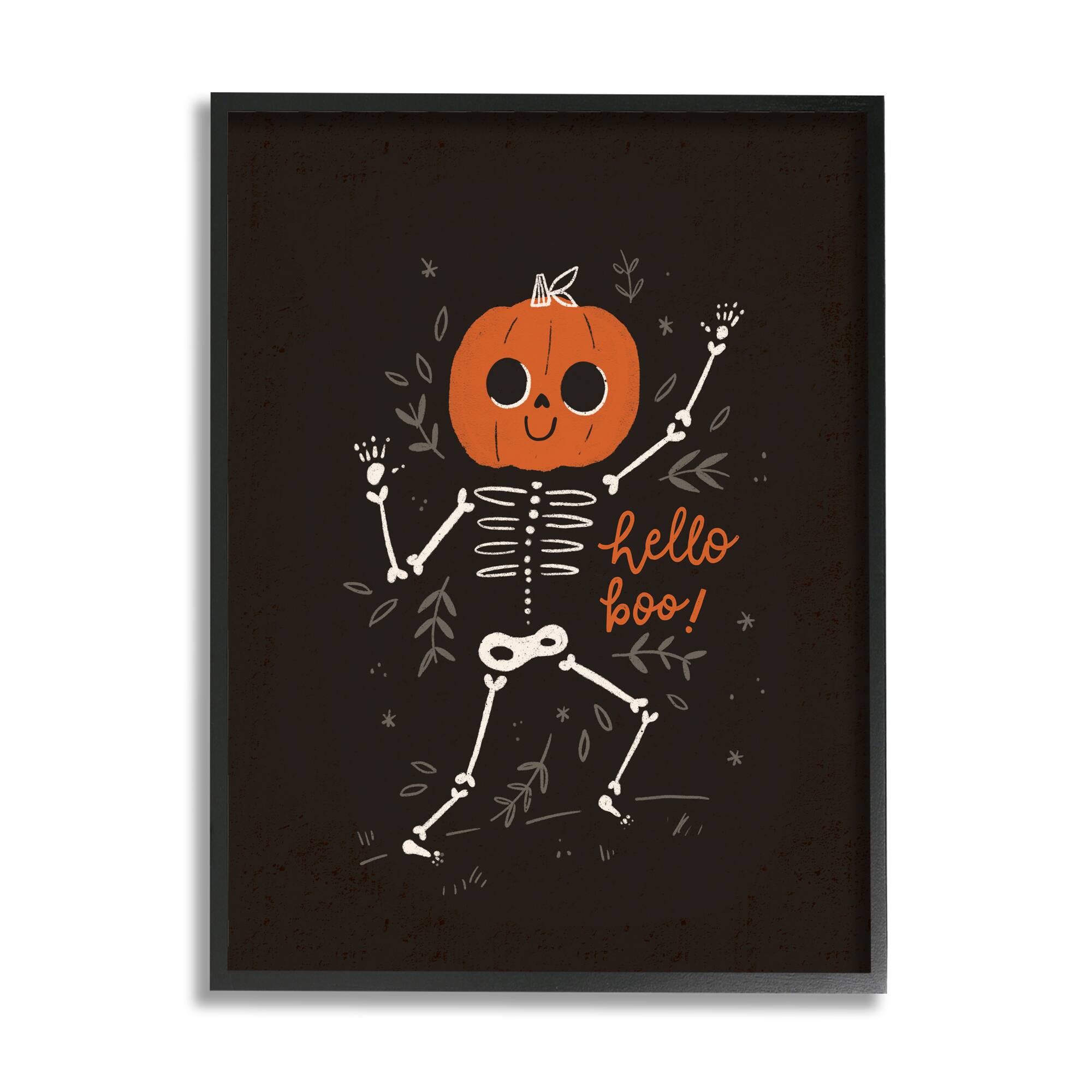 Stupell Industries Hello Boo Halloween Smiling Skeleton Framed Giclee Art