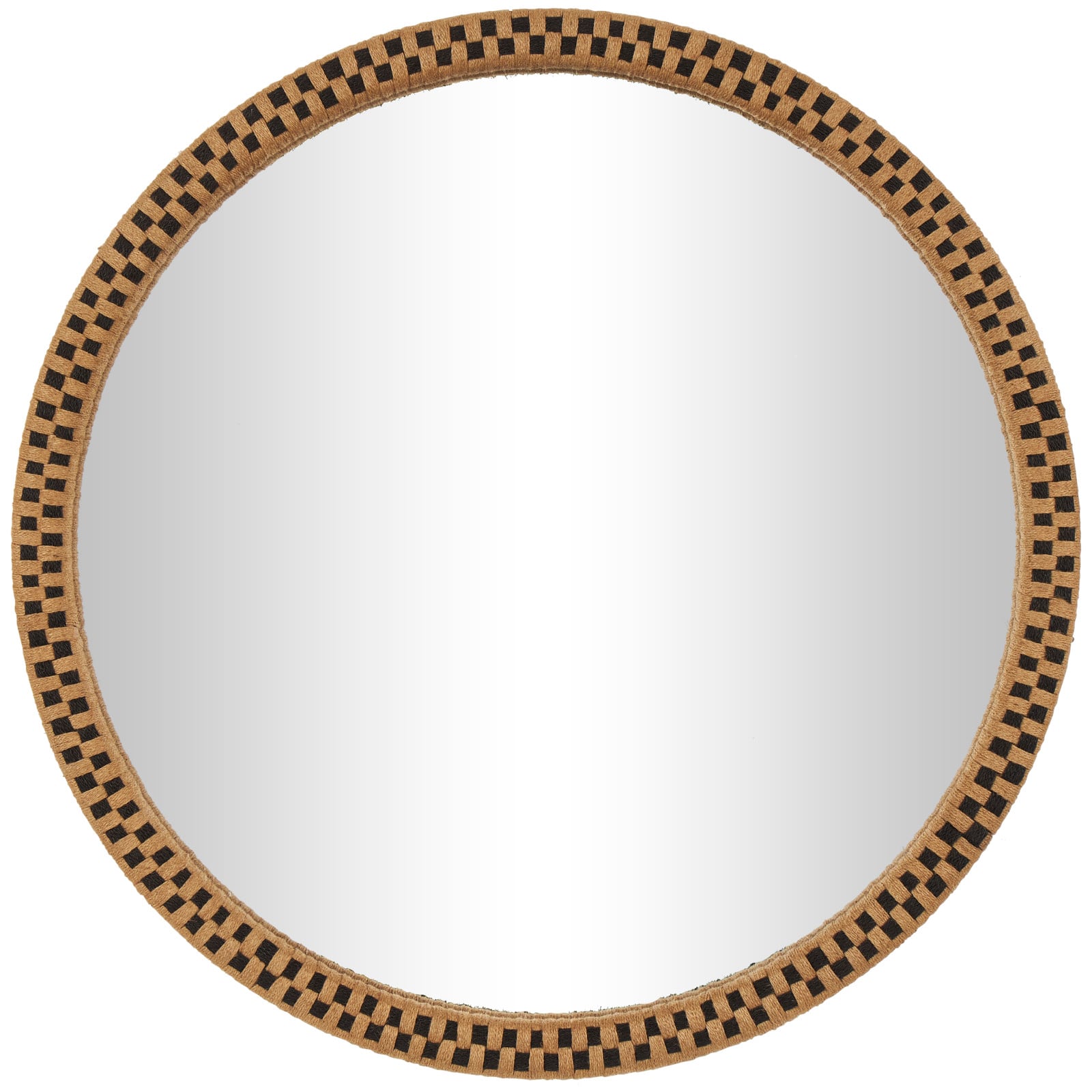 Woven Checkered Rattan Framed Round Wall Mirror