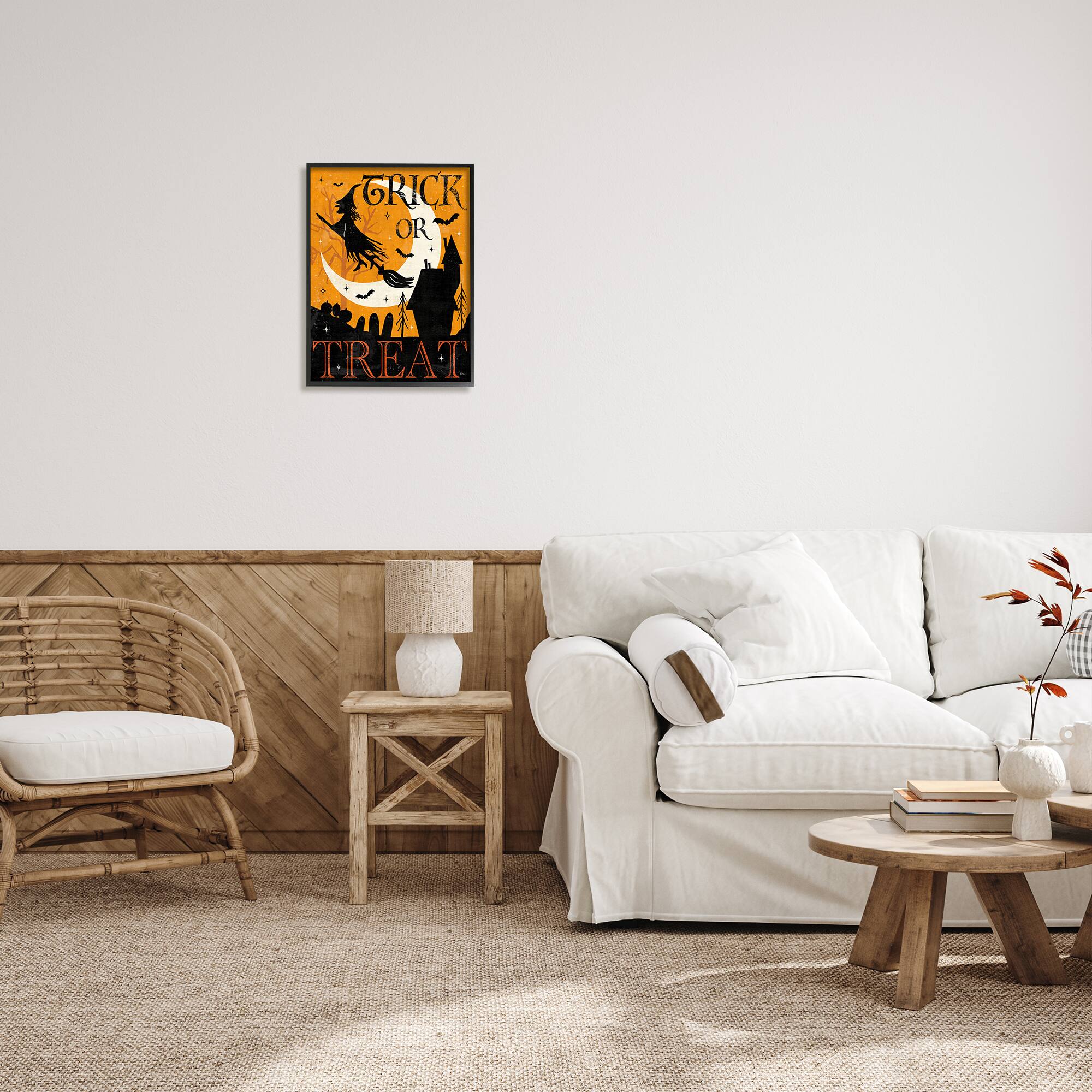 Stupell Industries Trick or Treat Halloween Witch Framed Giclée Wall Art