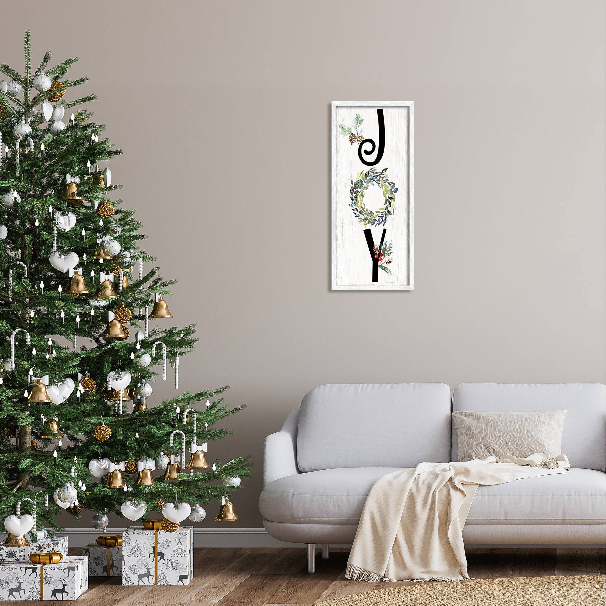 Stupell Industries Joy Seasonal Botanical Wreath Framed Giclee Art