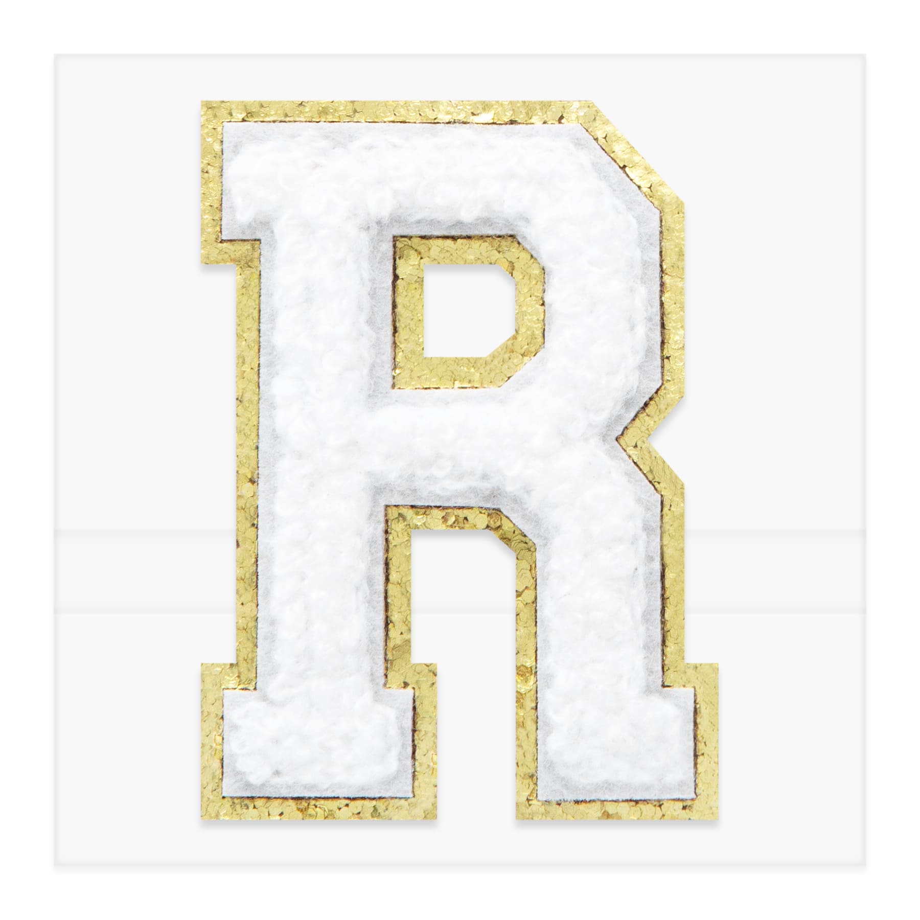 2.25" White Chenille & Gold Glitter Edge Letter Iron-On & Adhesive Patch by Make Market