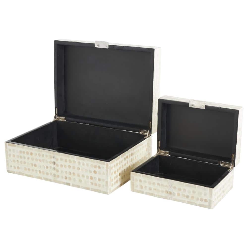 Cream Mother of Pearl Shell Geometric Handmade Mosaic Dot with Brown Accents Storage Box Set