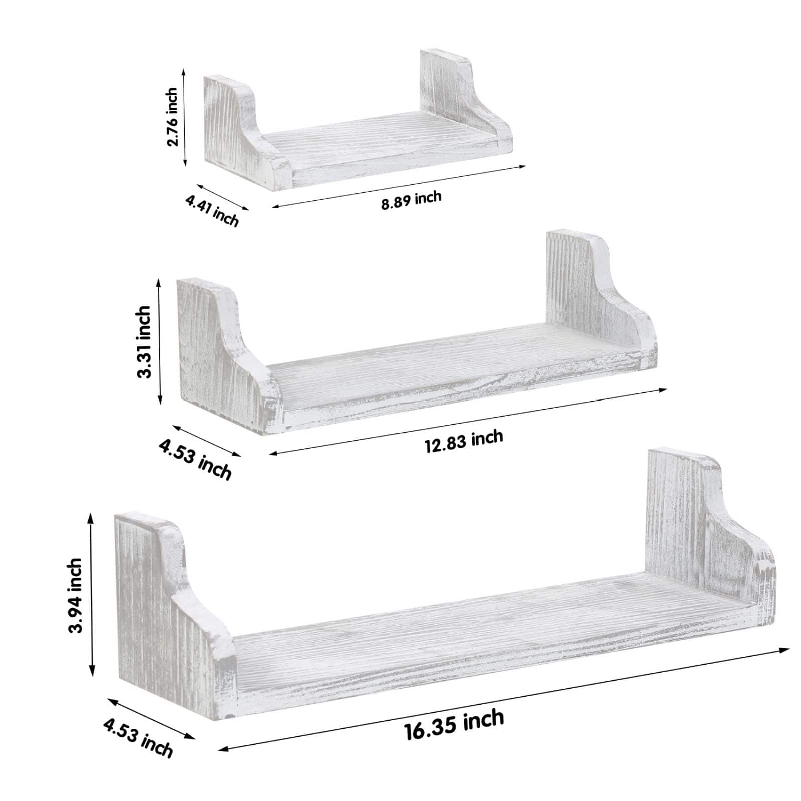 NEX™ Pale Gray Rustic Wood Floating Shelves Set with Metal Brackets