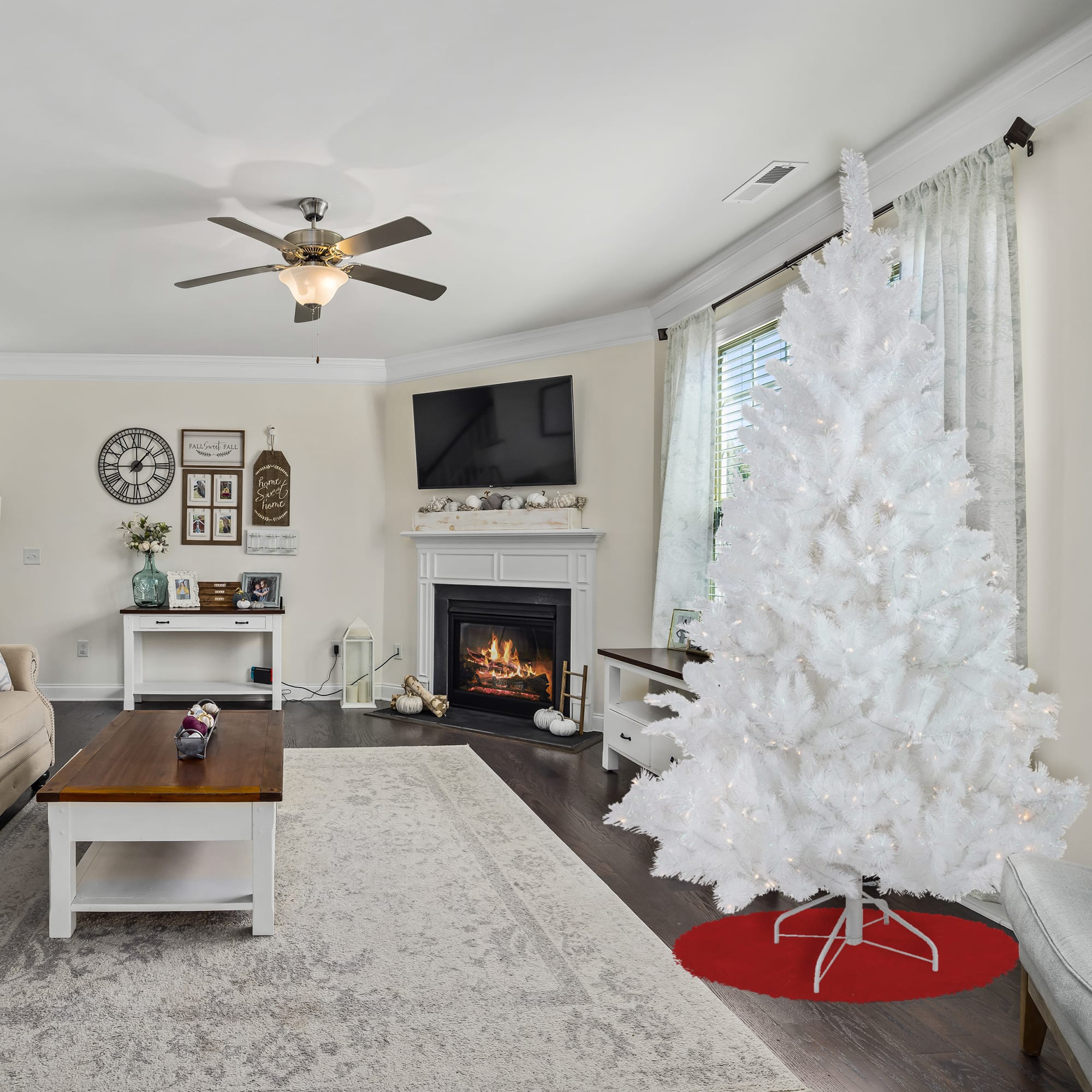 6.5ft. Pre-Lit White Alaskan Pine Artificial Christmas Tree, Warm White LED Lights
