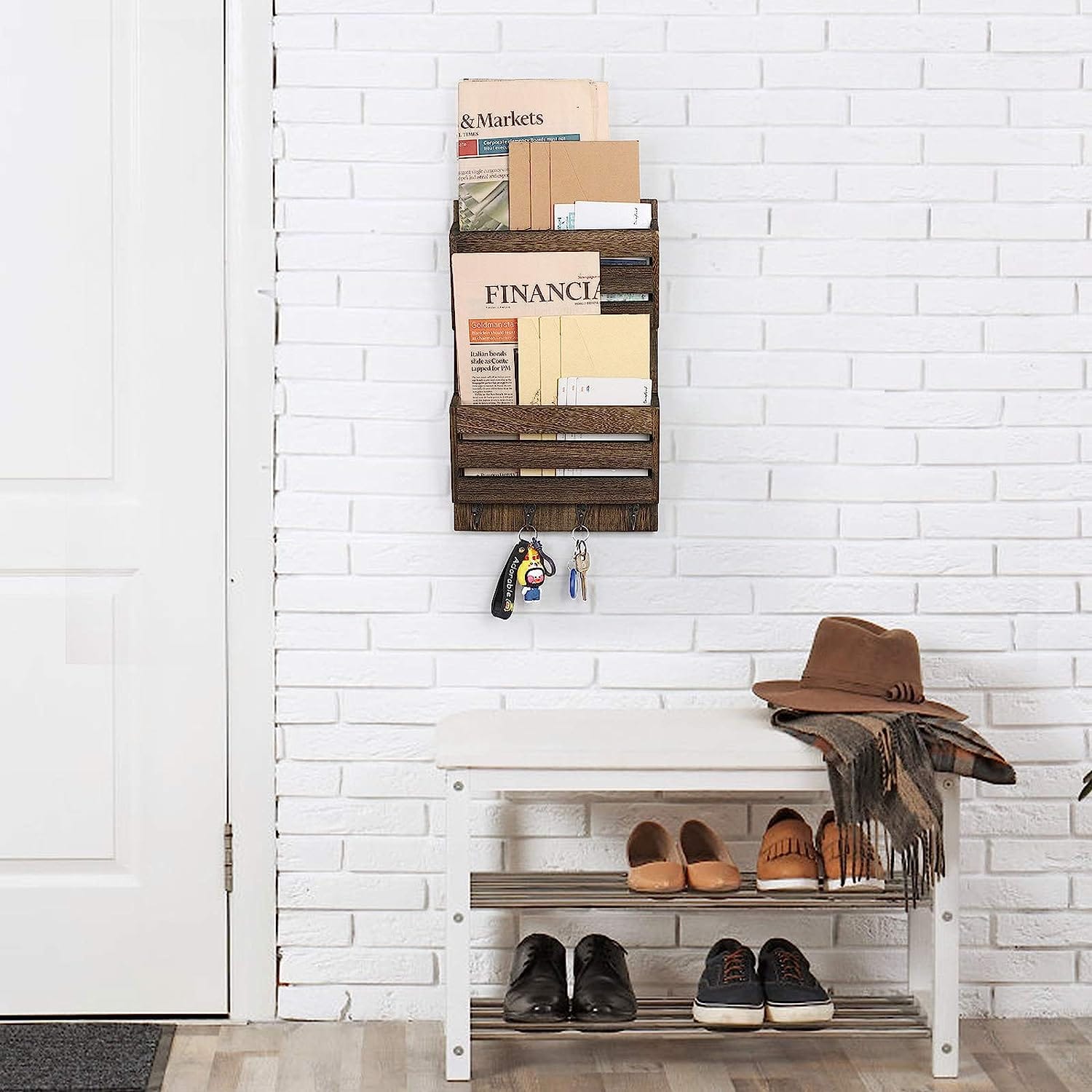 NEX™ Rustic Brown Mail and Key Holder with 4 Hooks