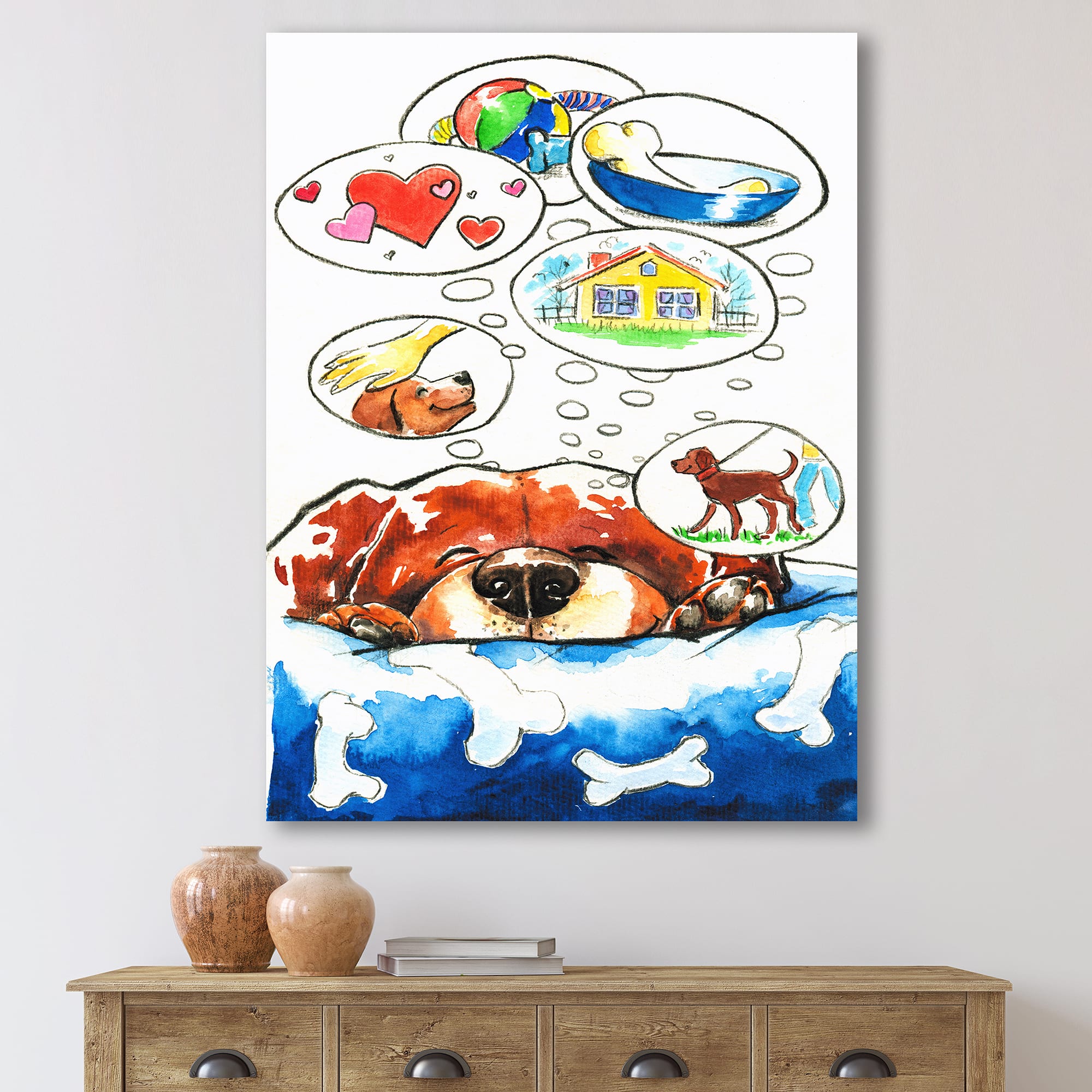 Designart - Dog Dreams - Children's Art Canvas Wall Art Print