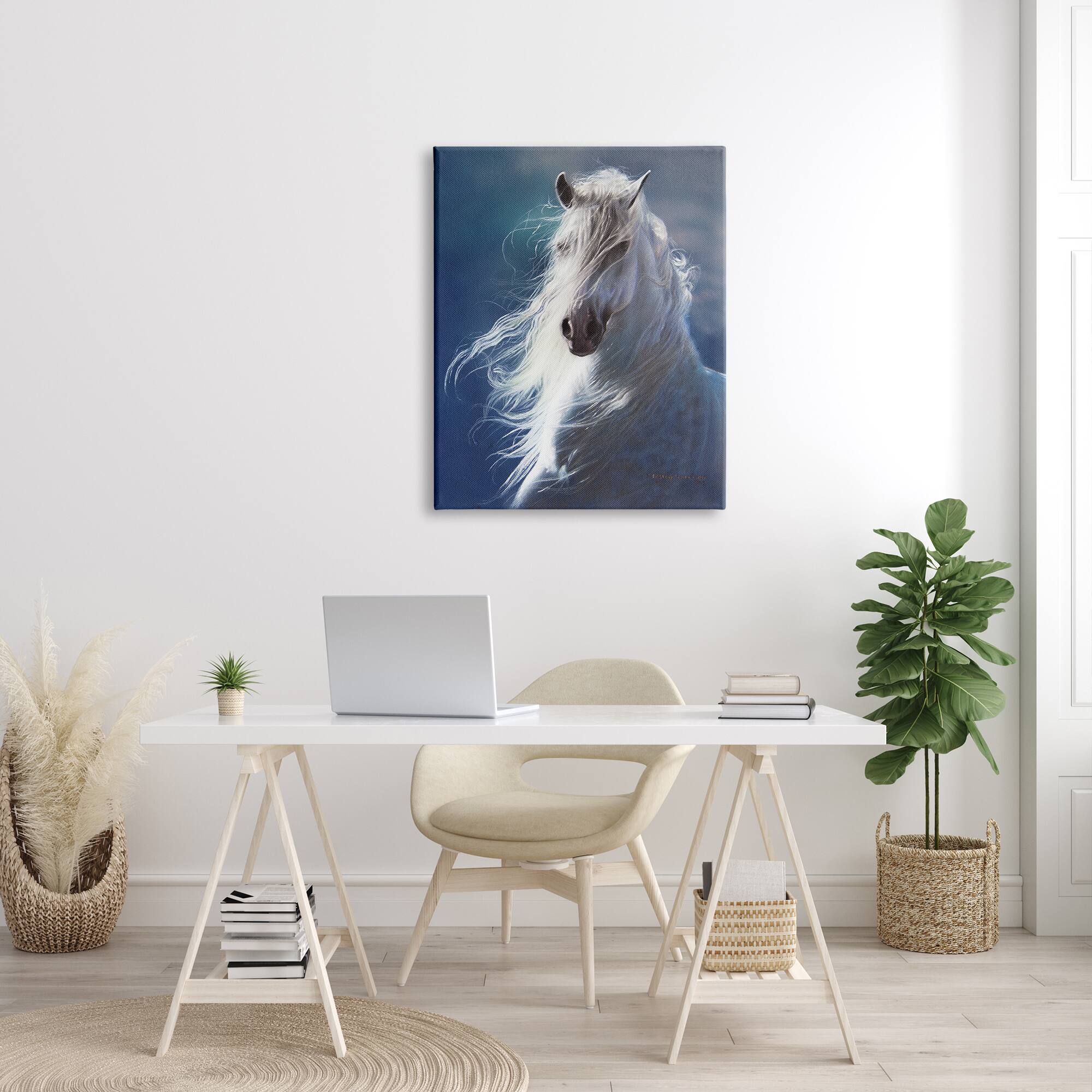 Stupell Industries White Horse with Long Mane Wild Equestrian Portrait Canvas Wall Art