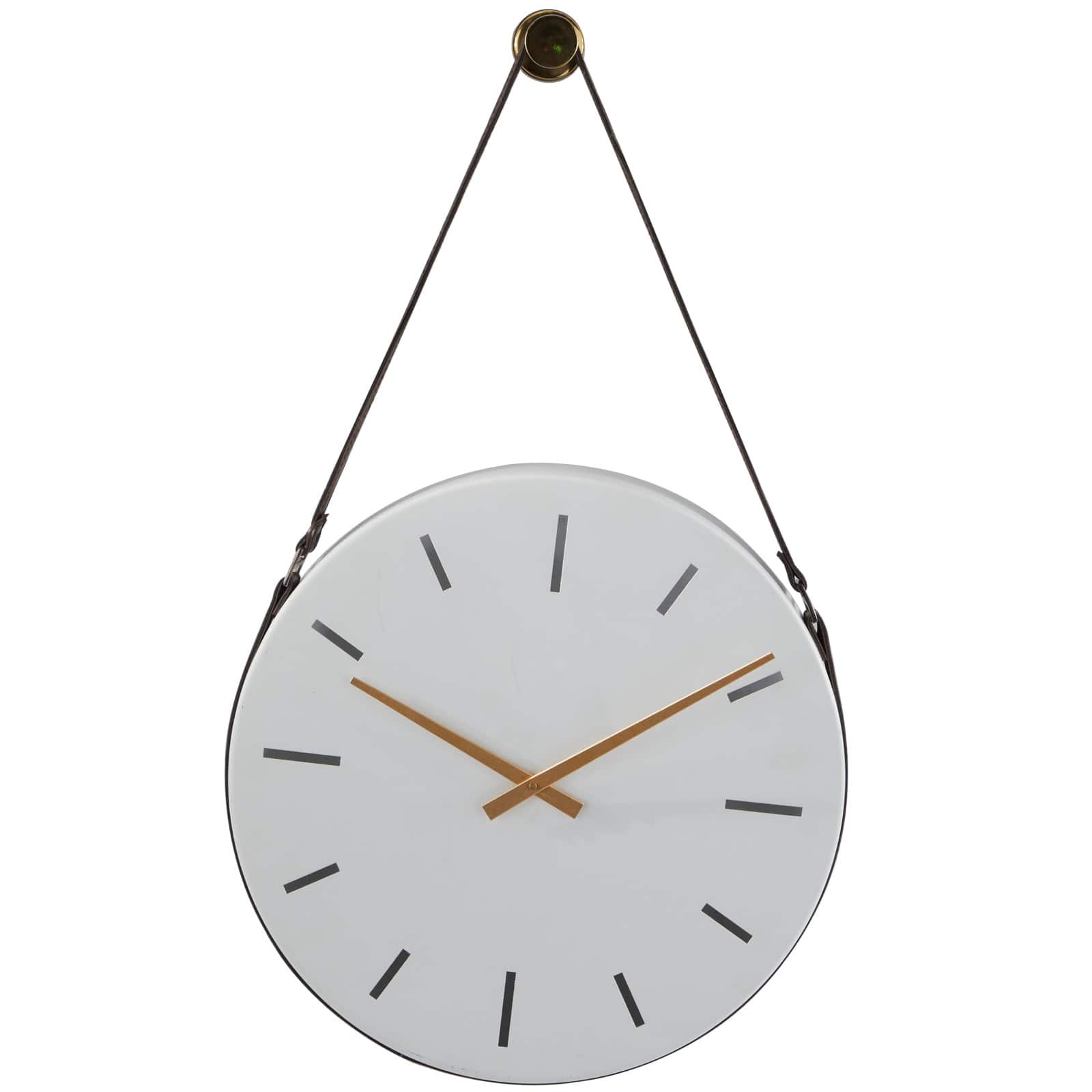 27" White Stainless Steel Wall Clock with Leather Hanging Straps
