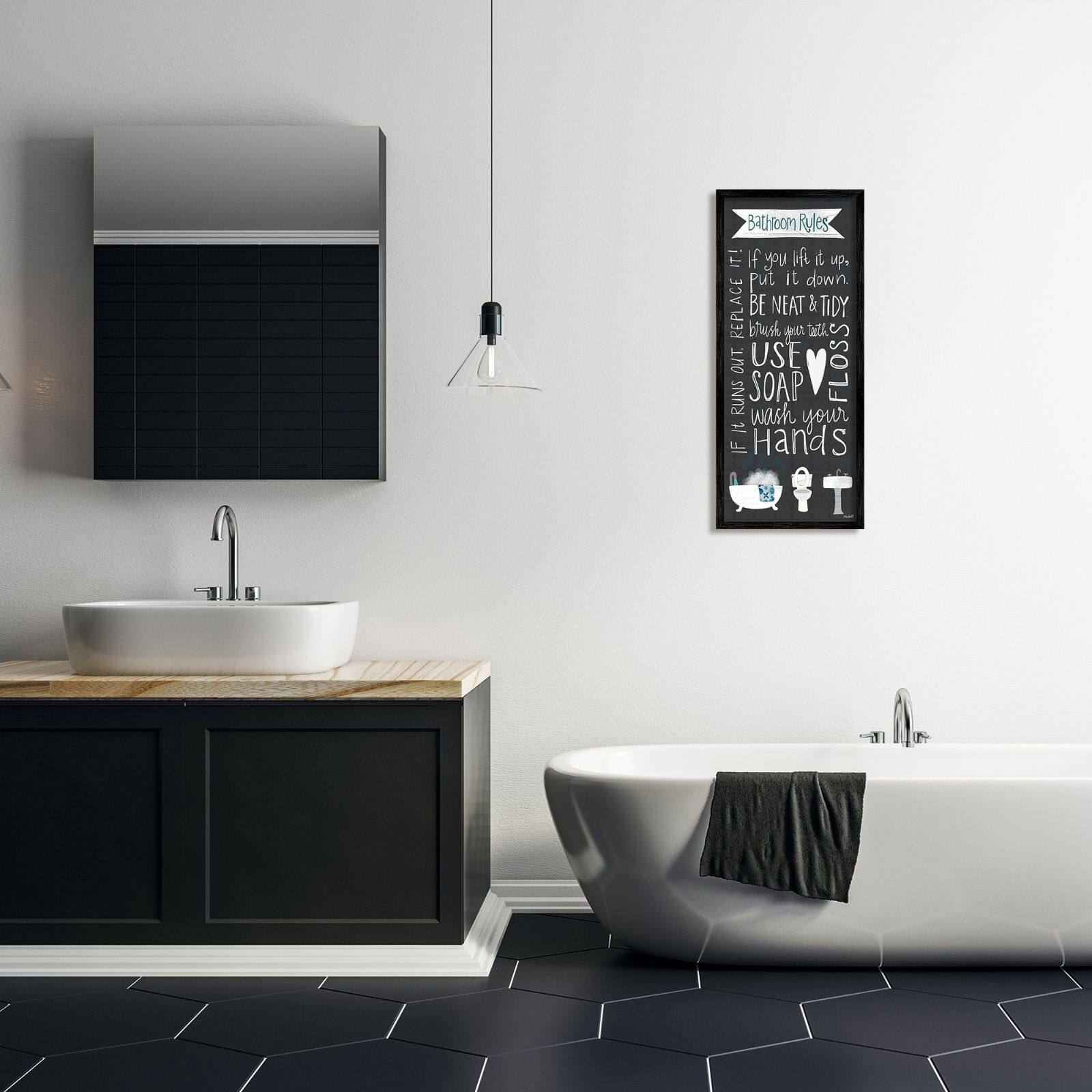 Stupell Industries Bathroom Rules Sign Whimsical Tub Toilet Sink Framed Wall Art