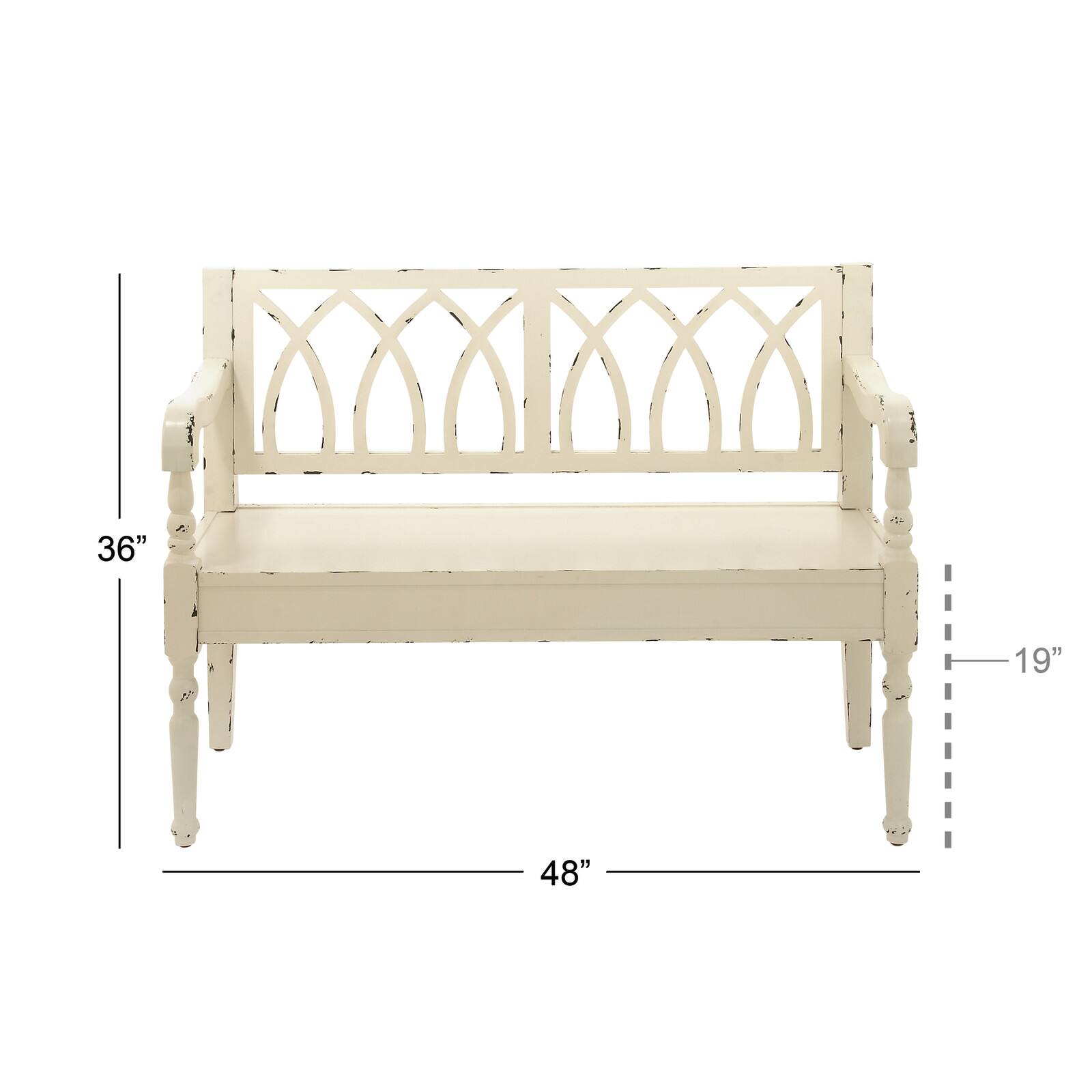 Farmhouse Rectangular Distressed White Wooden Indoor Bench