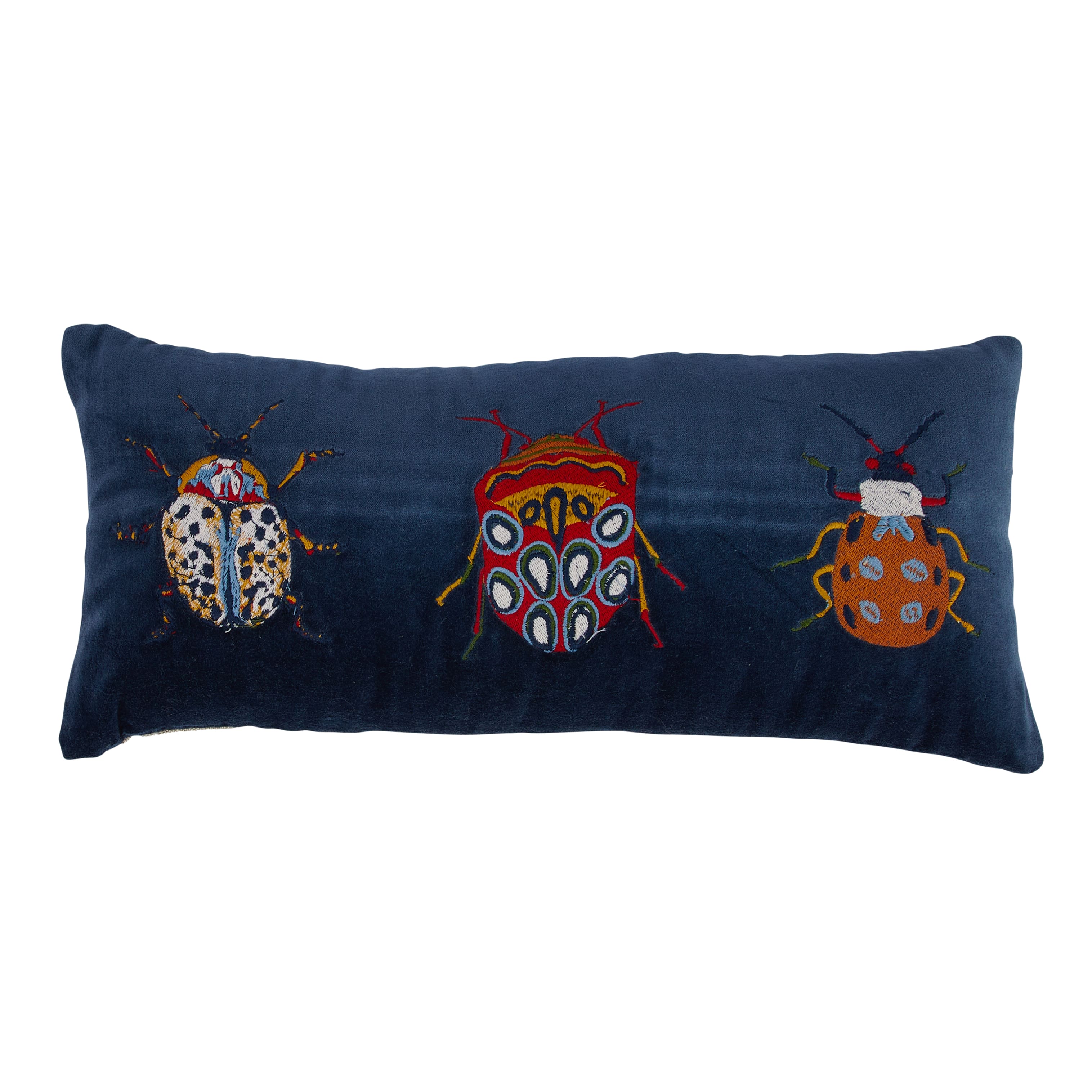 Hello Honey® Multicolor Beetle Embroidery Cotton Velvet Lumbar Pillow