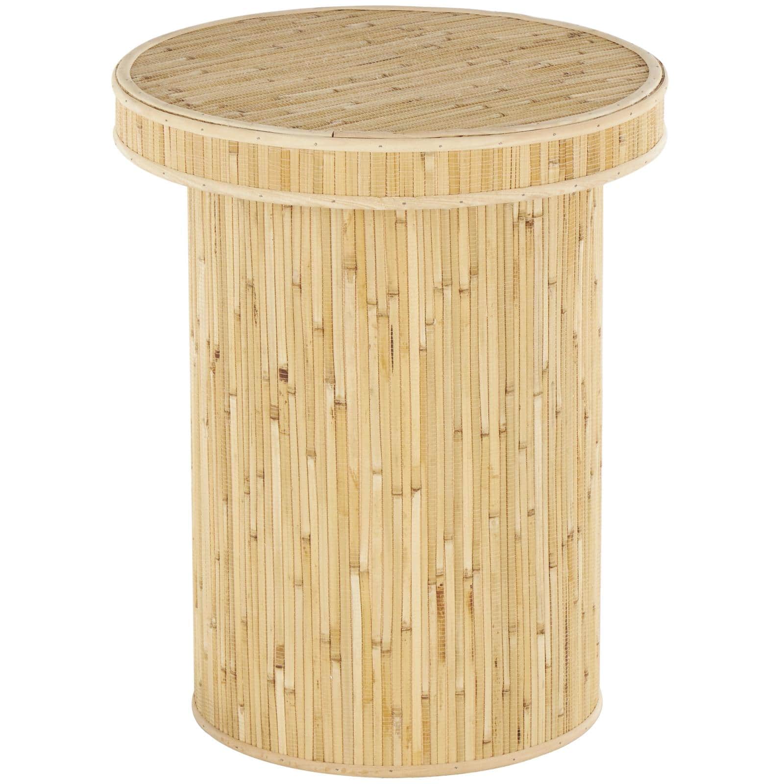 20" x 16" x 16" Light Brown Wooden Handmade Accent Table with Linear Wood Strip Design