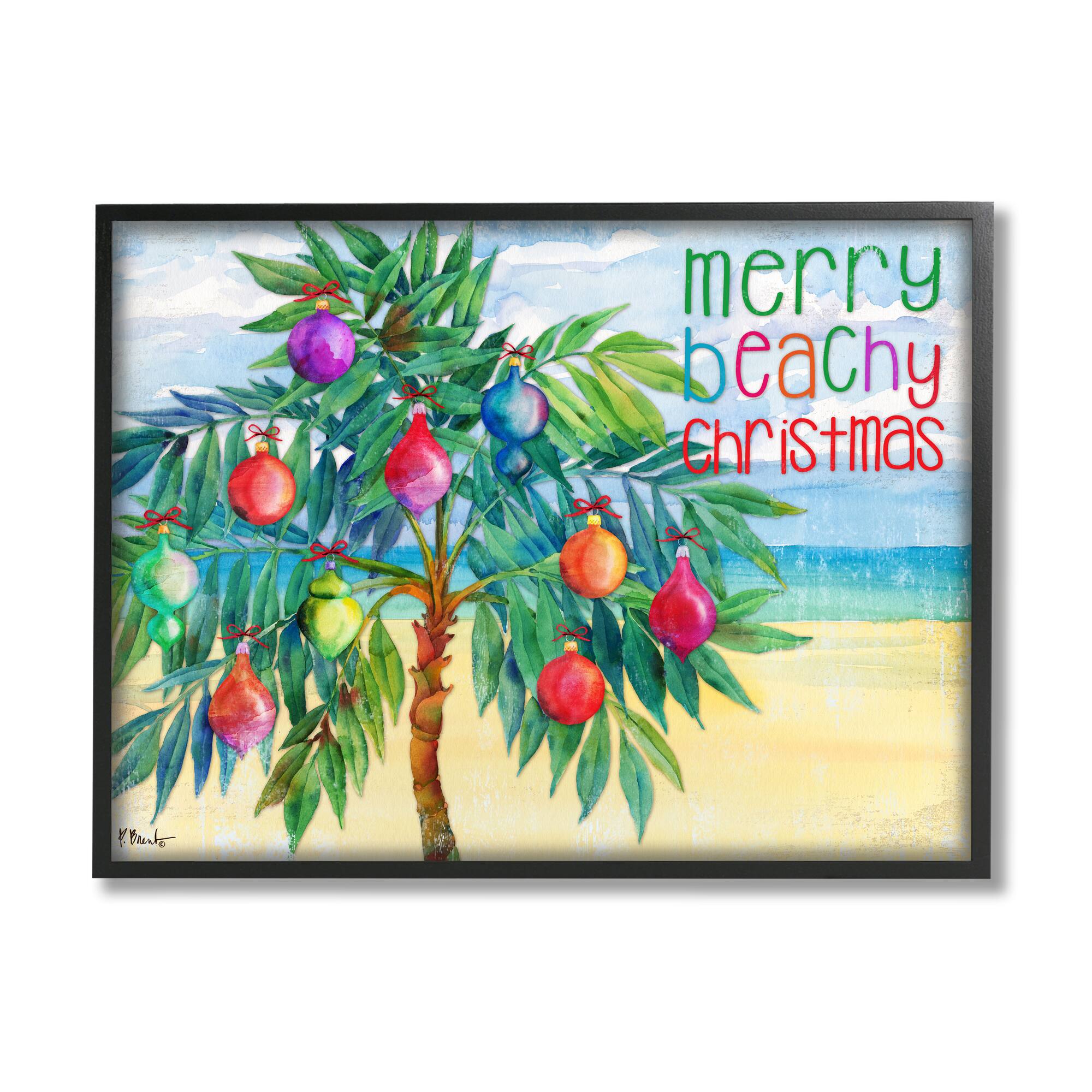 Stupell Industries Merry Beachy Christmas Holiday Palm Framed Giclee Art