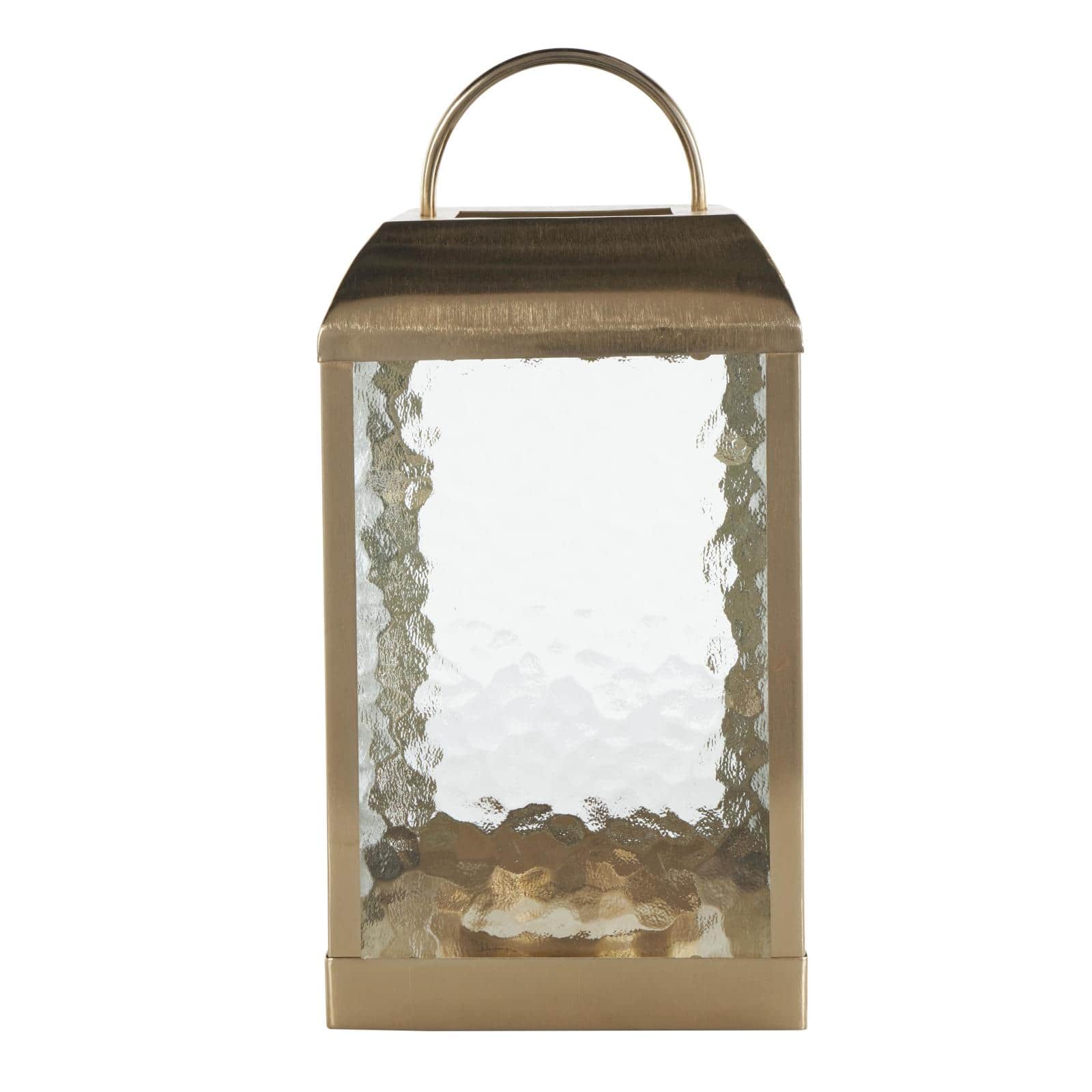 16" Gold Metal Candle Lantern with Pebbled Glass
