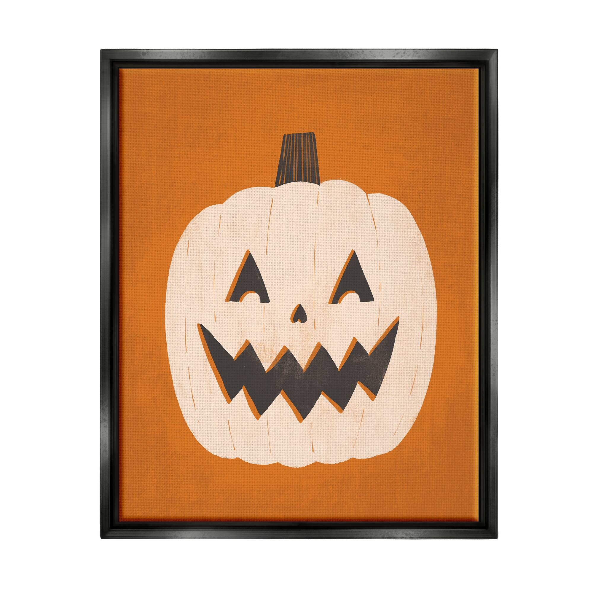 Stupell Industries Happy Jack-o-Lantern Halloween Pumpkin Framed Floater Canvas Wall Art
