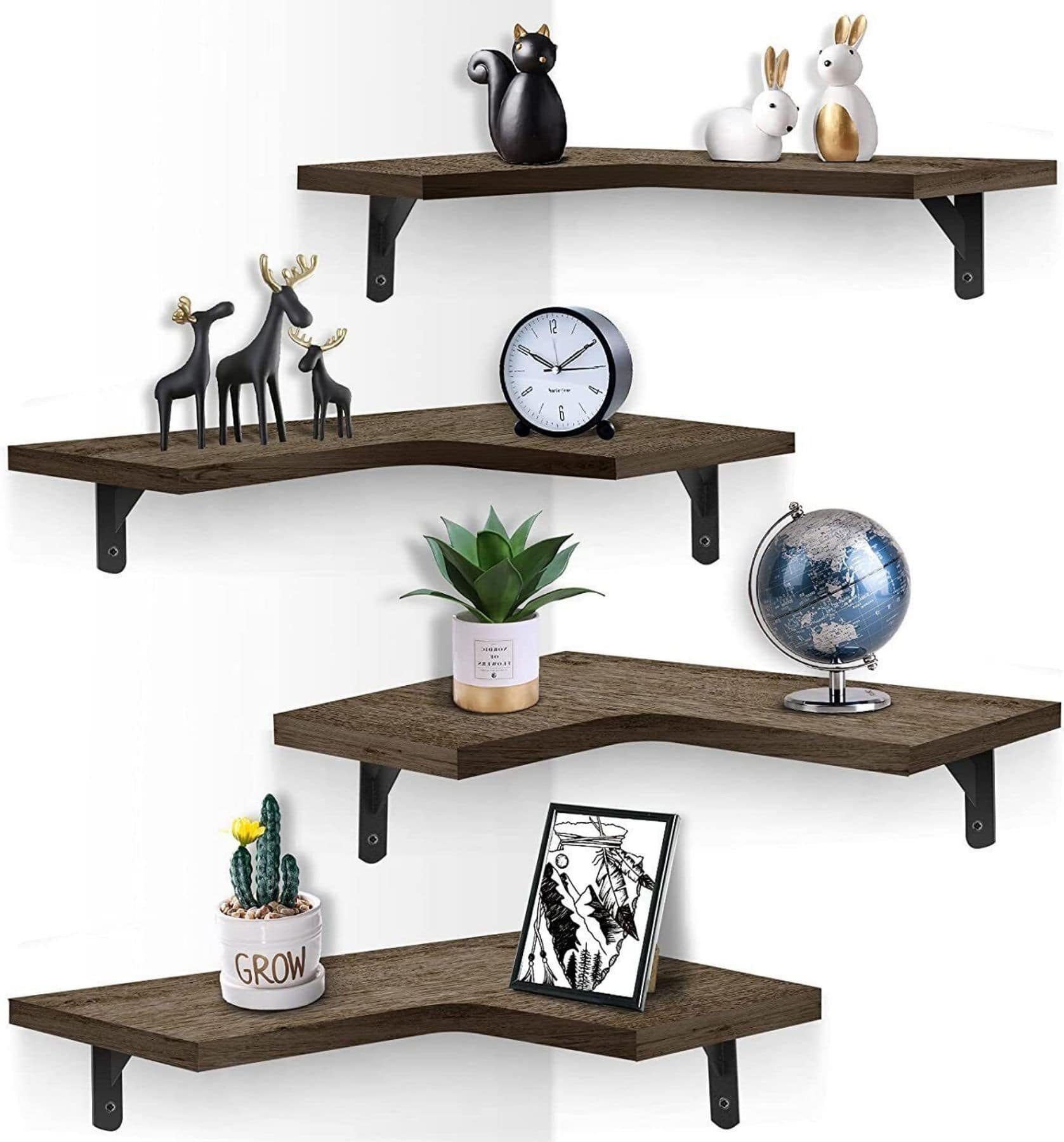 Brown Rustic Floating Corner Storage Shelf Set