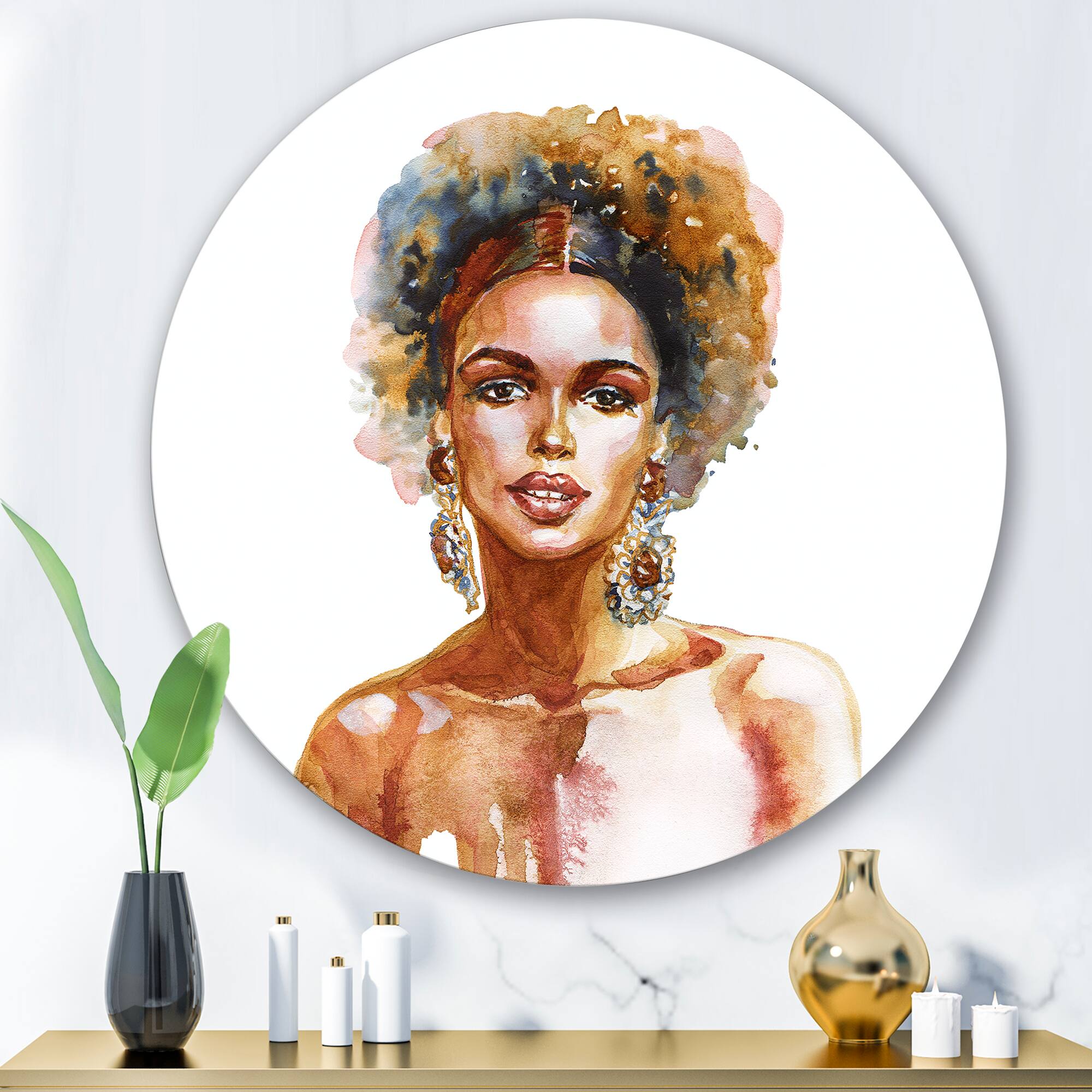 Designart - Portrait of African American Woman V - Modern Metal Circle Wall Art
