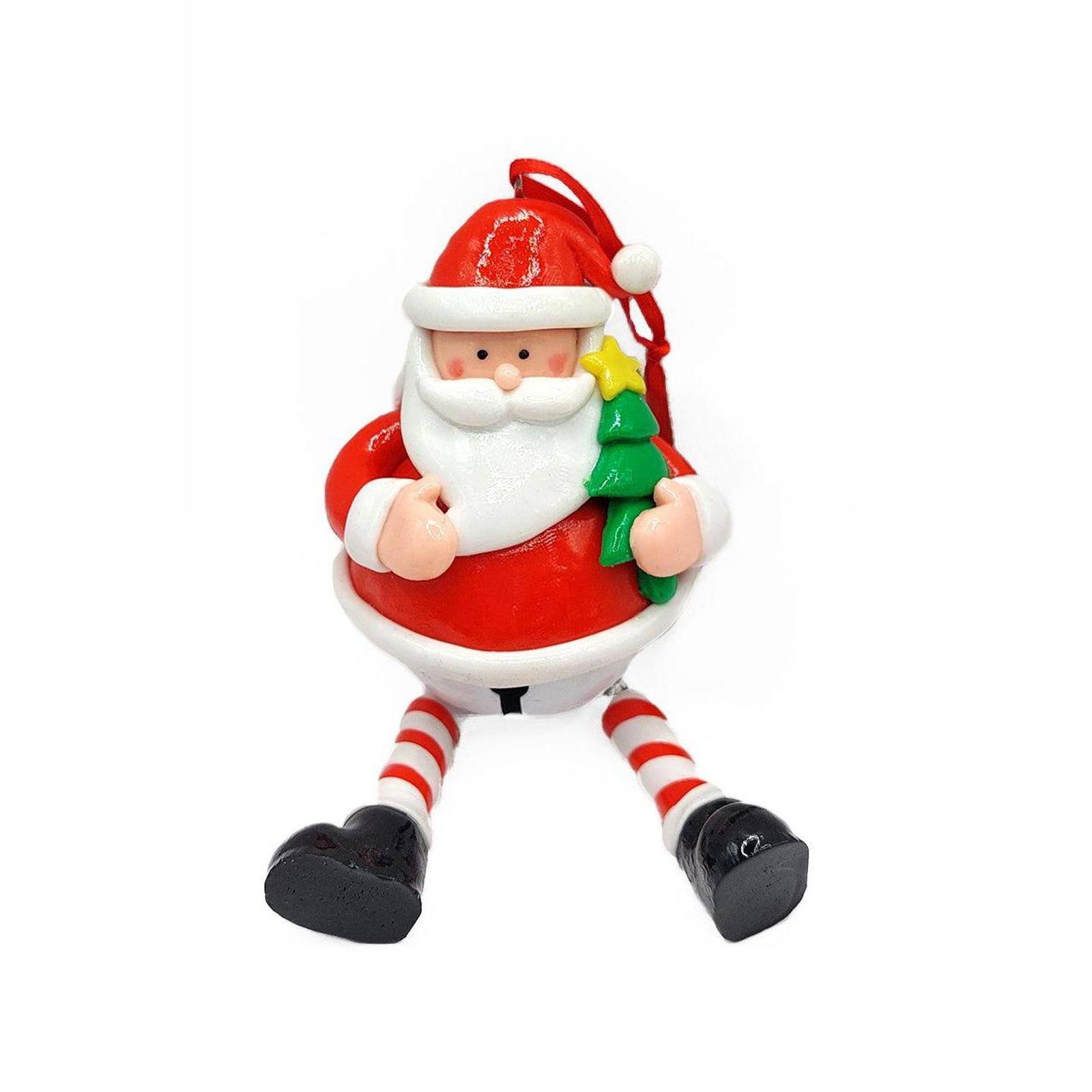 Wizardi 5.31" Glossy Gingerbread Santa Ornament with Dangling Legs and Bell