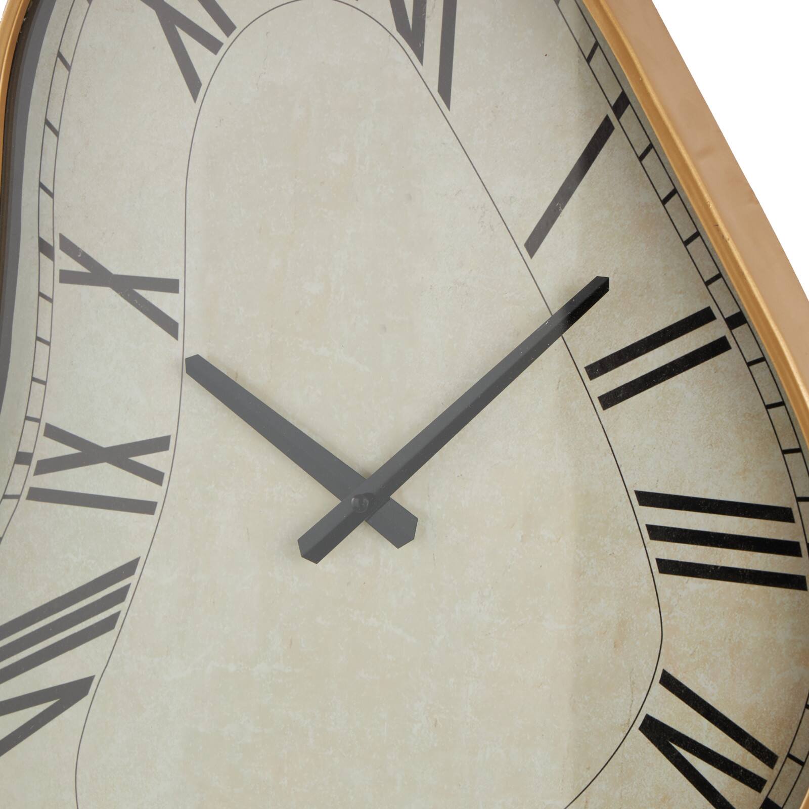 25" x 17" White Metal Wavy Decorative Wall Clock with Gold Frame & Black Accents