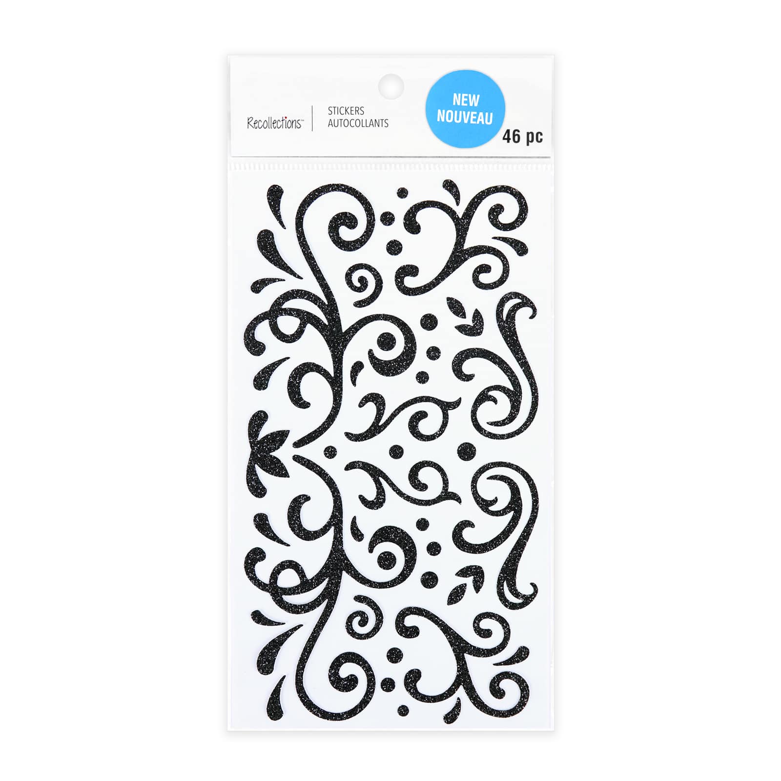 12 Pack: Black Glitter Swirl Stickers by Recollections™