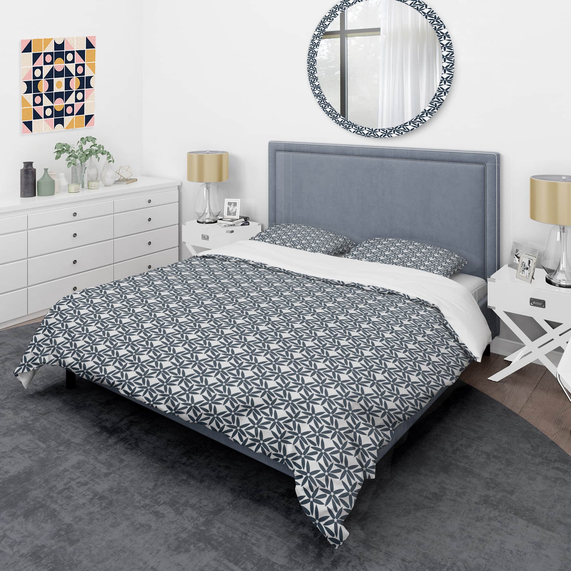 Designart 'Retro Abstract Flower Design IV' Mid-Century Duvet Cover Set