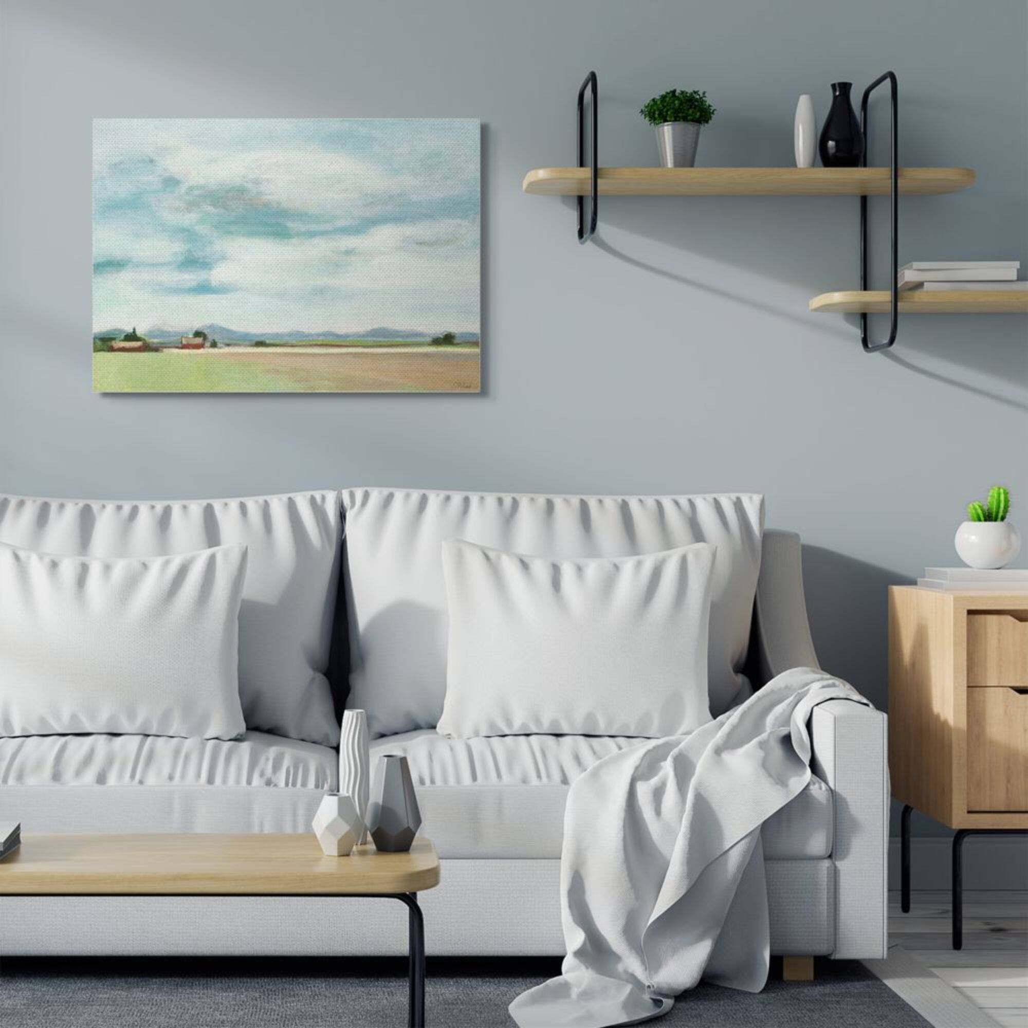 Stupell Industries Red Barn Farm Landscape Soft Blue Sky Canvas Wall Art