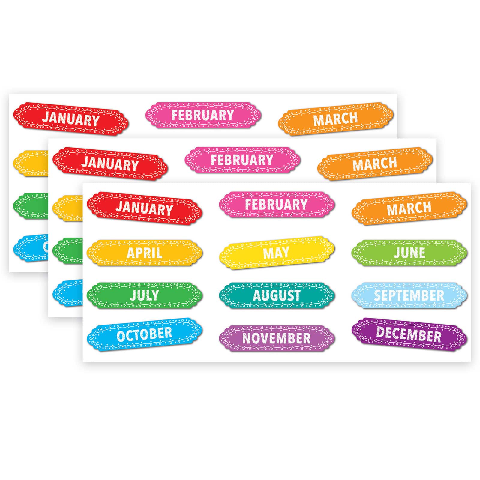 Ashley Productions Months of the Year Magnetic Die-Cut Timesavers & Labels, 3 Packs of 12
