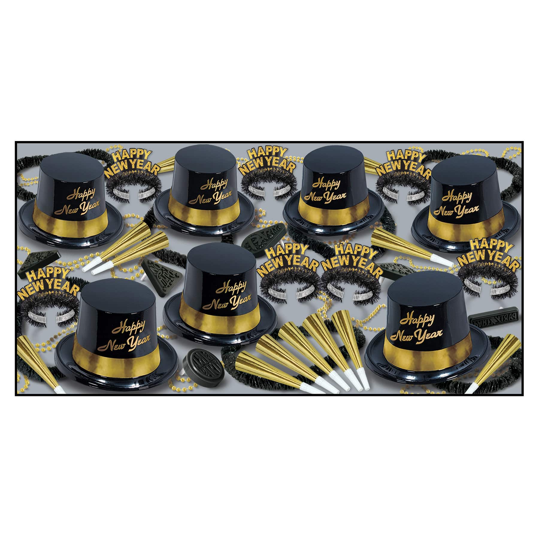 Beistle Black & Gold New Year Legacy Party Favor Kit for 50