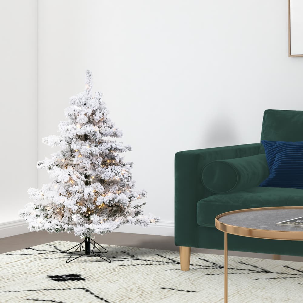 4.5ft. Pre-Lit Flocked Alaskan Pine Artificial Christmas Tree, White LED Lights
