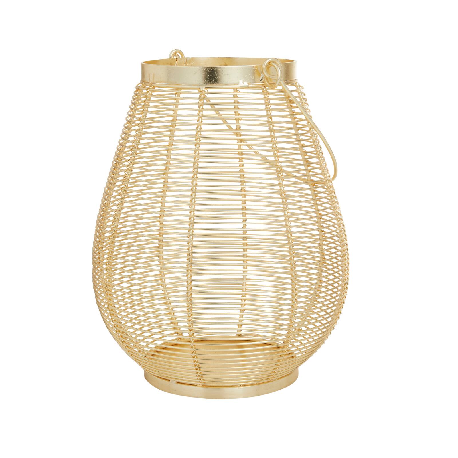 Gold Iron Glam Lantern, 11" x 8" x 8"