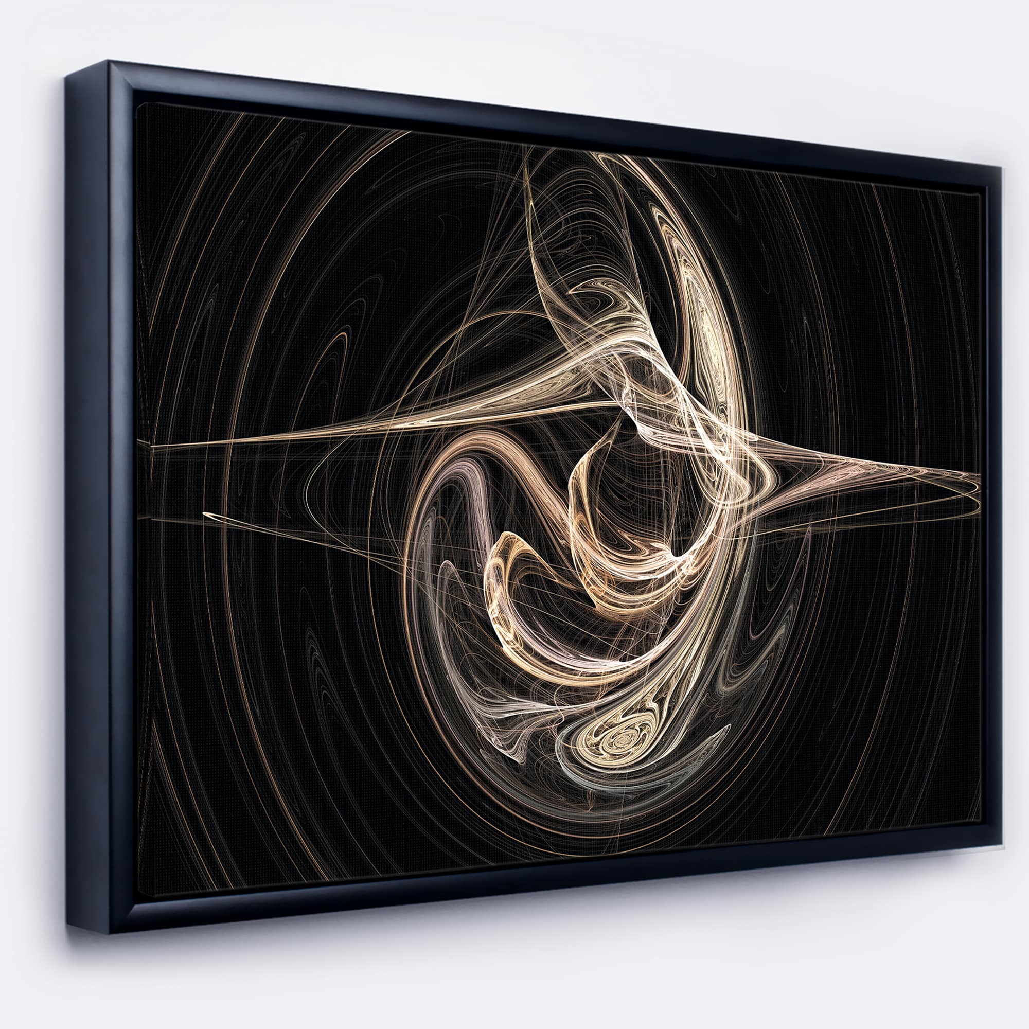Designart - White Abstract Fractal Design in Black - Abstract Art on Canvas in Black Frame