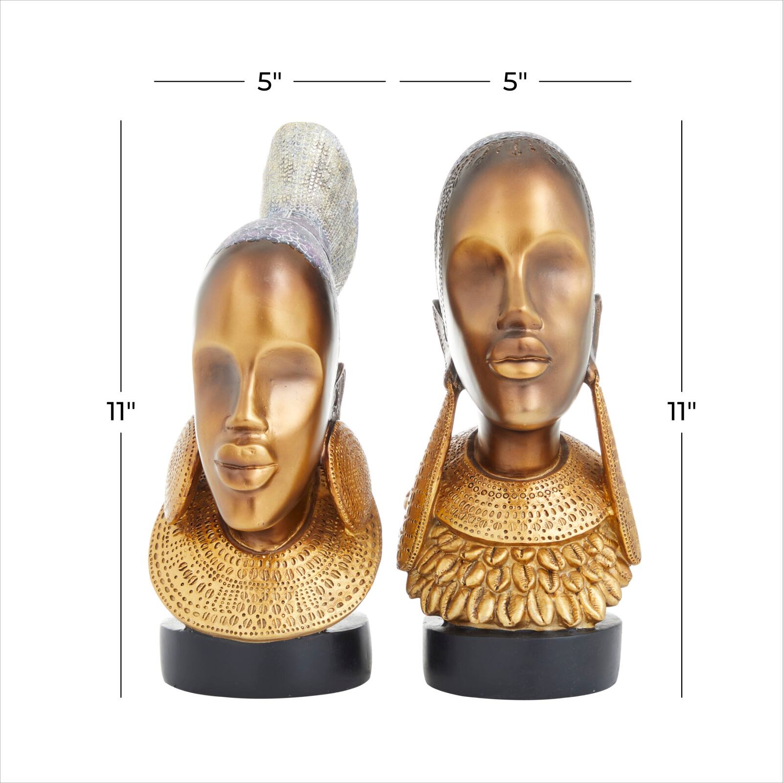 Set of 2 Gold Polystone Eclectic Sculptures, 11" x 5" x 6"